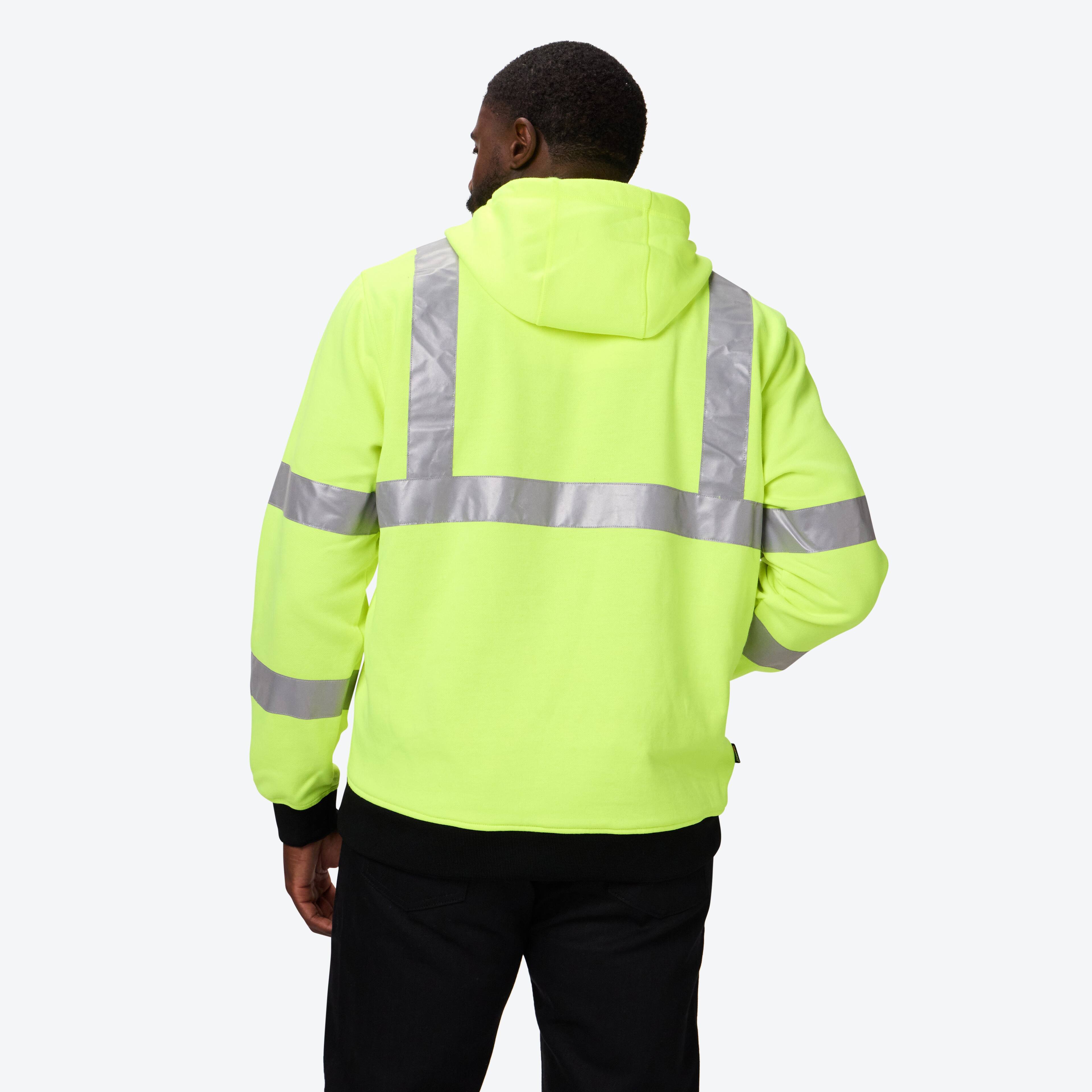 Back. Mobile Warming - Men's HI-VIZ Heated Pullover Hoodie - HI-VIS.