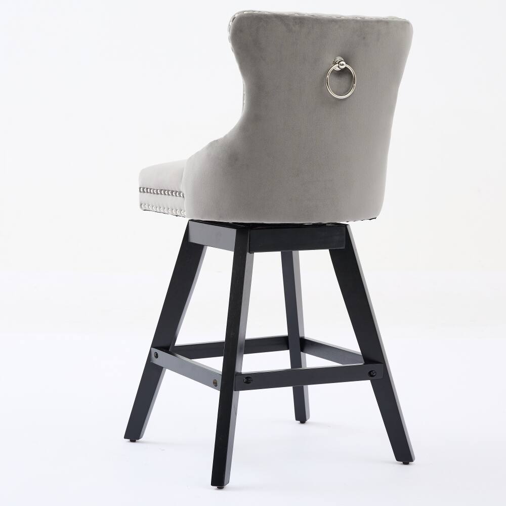 Alt View 2. Loheer - Loheer Swivel Bar Stools Velvet Tufted Bar Chairs Set of 2 Gray - Gray.