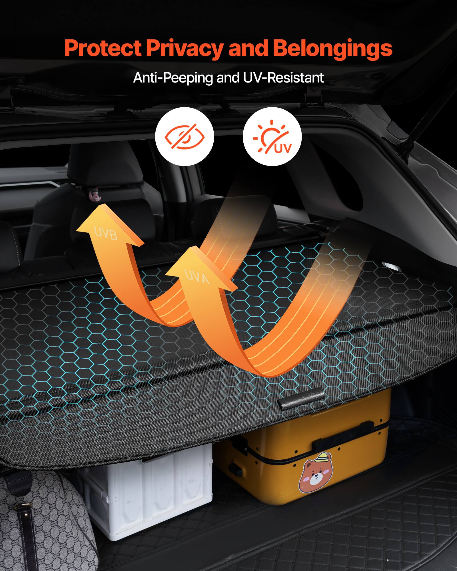 Protect Privacy and Belongings  
Anti-Peeping and UV-Resistant  
UVB UVA