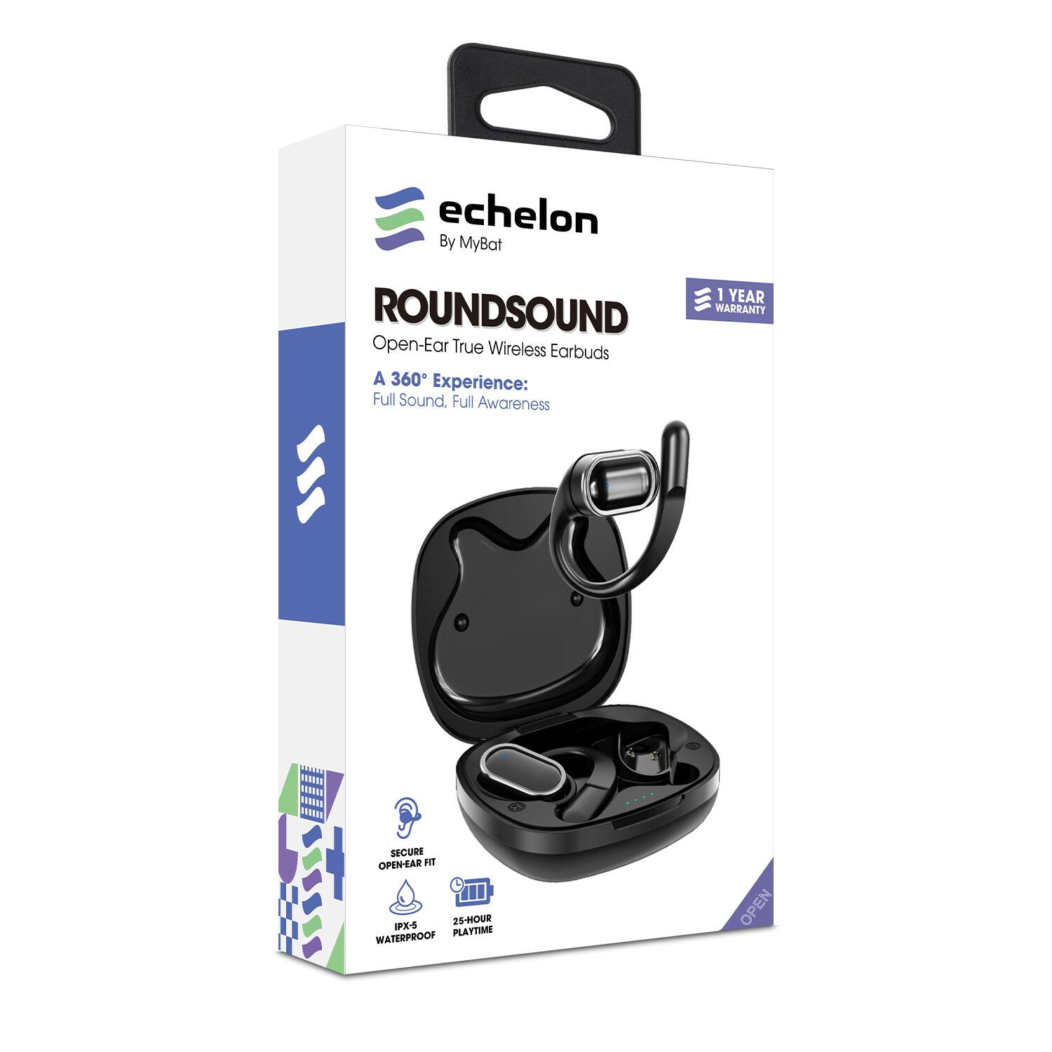 Alt View 4. Echelon - echelon RoundSound Open-Ear True Wireless Earbuds - Black - Black.