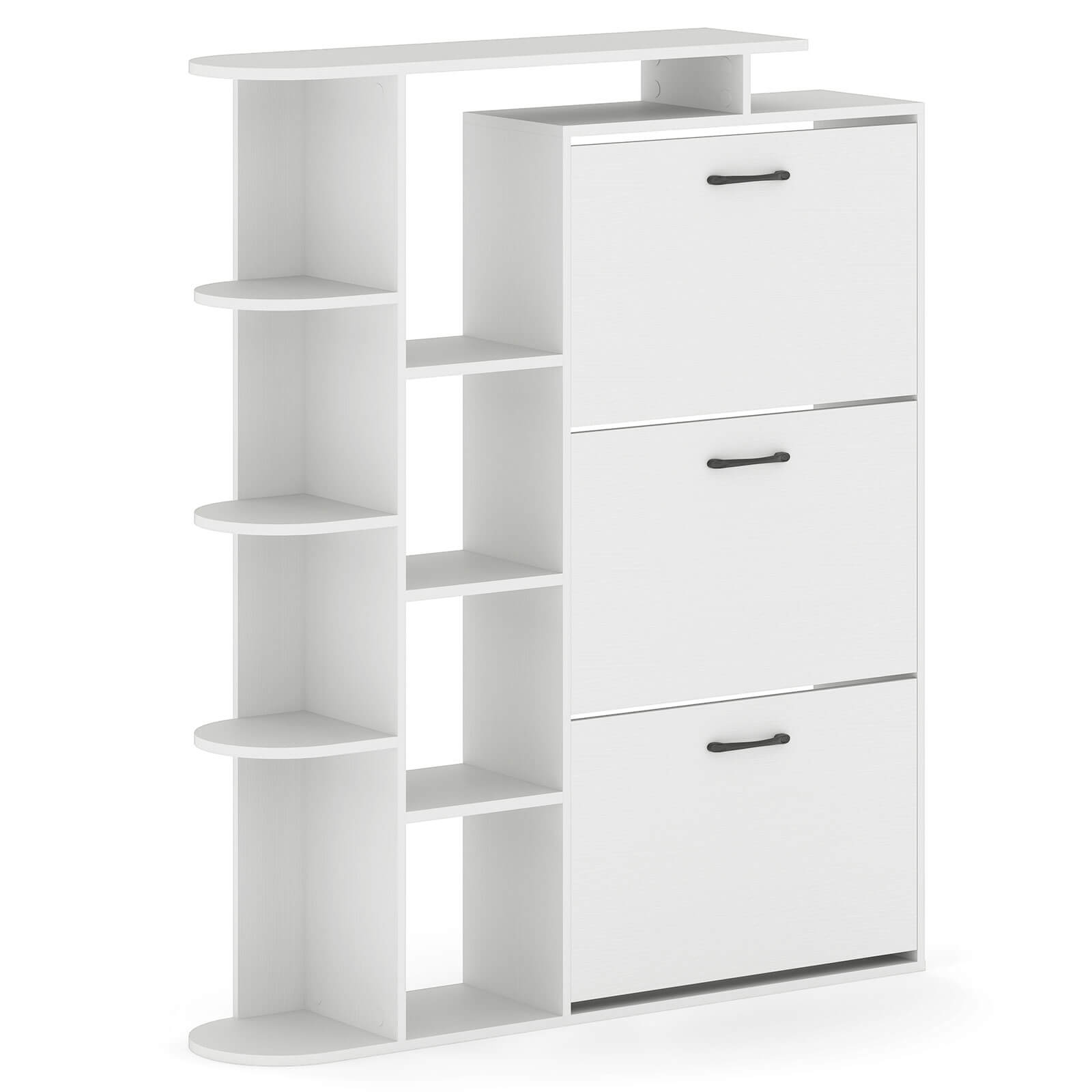 Alt View 9. Costway - Costway Shoe Cabinet with Open Shelves, 3 Flip Drawers, 8-Tier Side Open Shelves for Foyer - White.