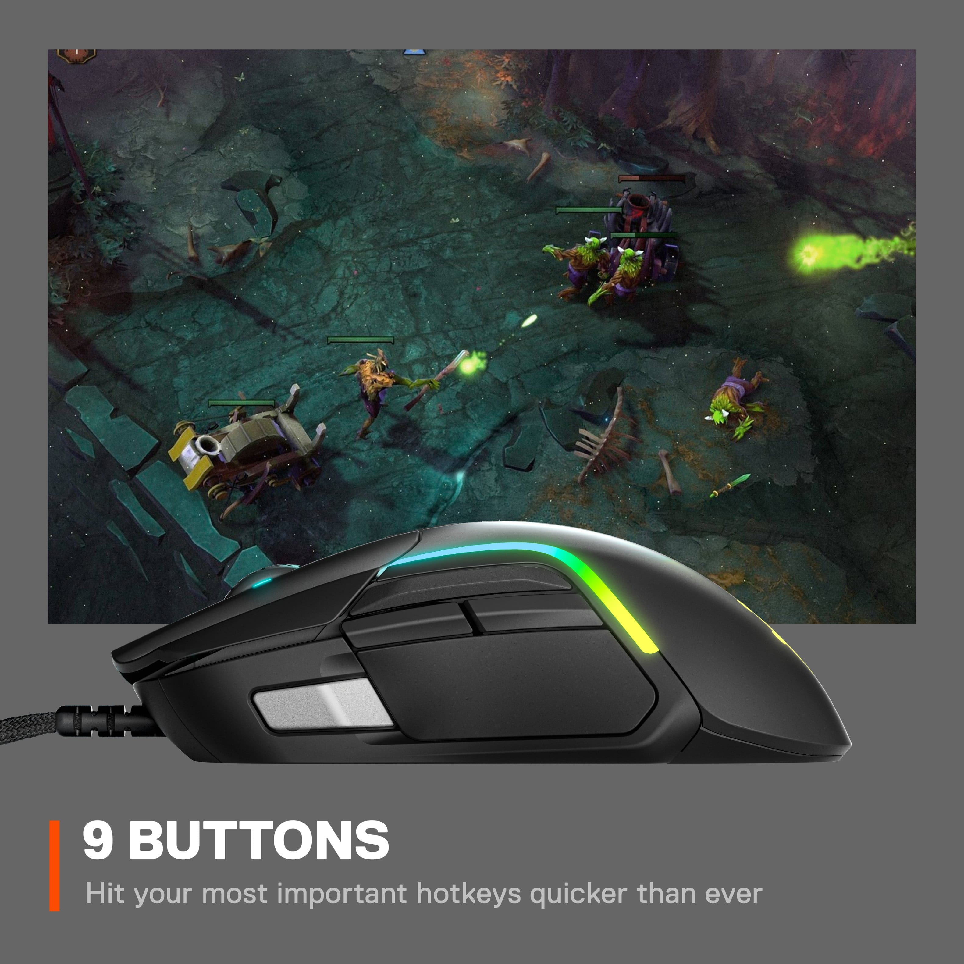 "9 BUTTONS Hit your most important hotkeys quicker than ever."