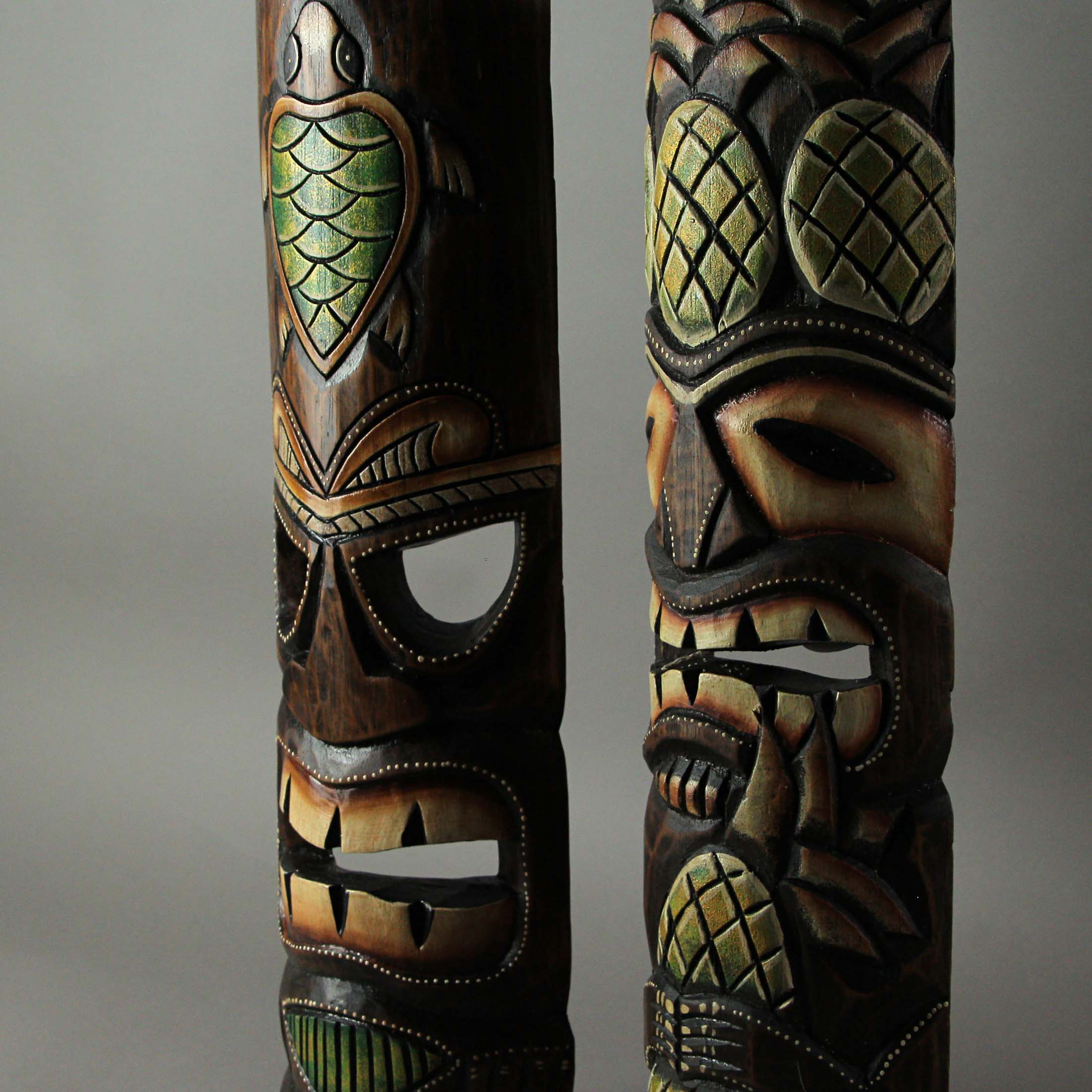 Alt View 6. J.D. Yeatts - Hand Crafted Wooden Tiki Wall Masks 20 Inch Set of 2 Pineapple / Sea Turtle - Multicolored.