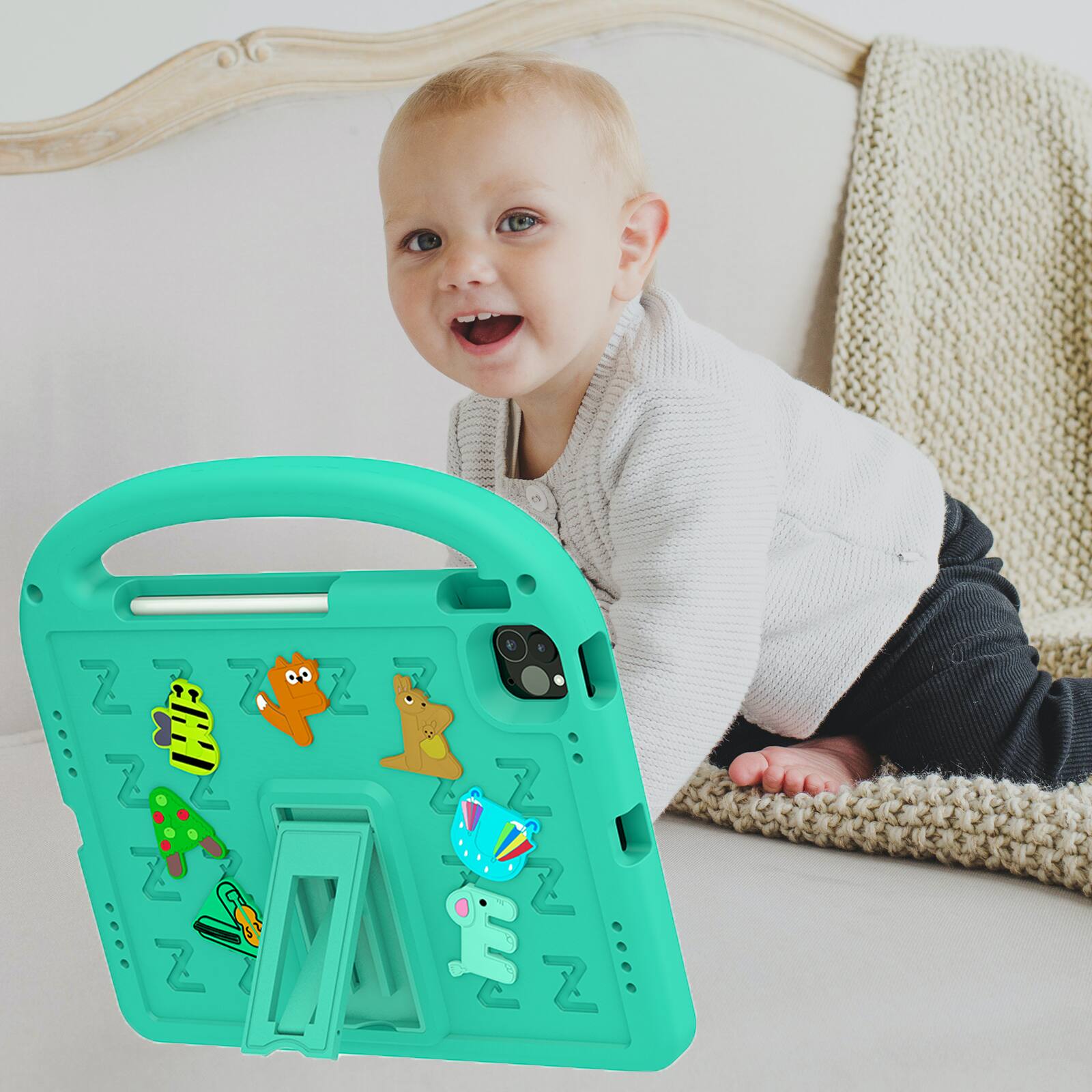 Alt View 5. Dteck - Kids Shock-absorbent TPU Tablet Case for Apple iPad (A16) 11" 2025/10th Gen 2022 with Shoulder Strap & Pen Holder Cover - Green.