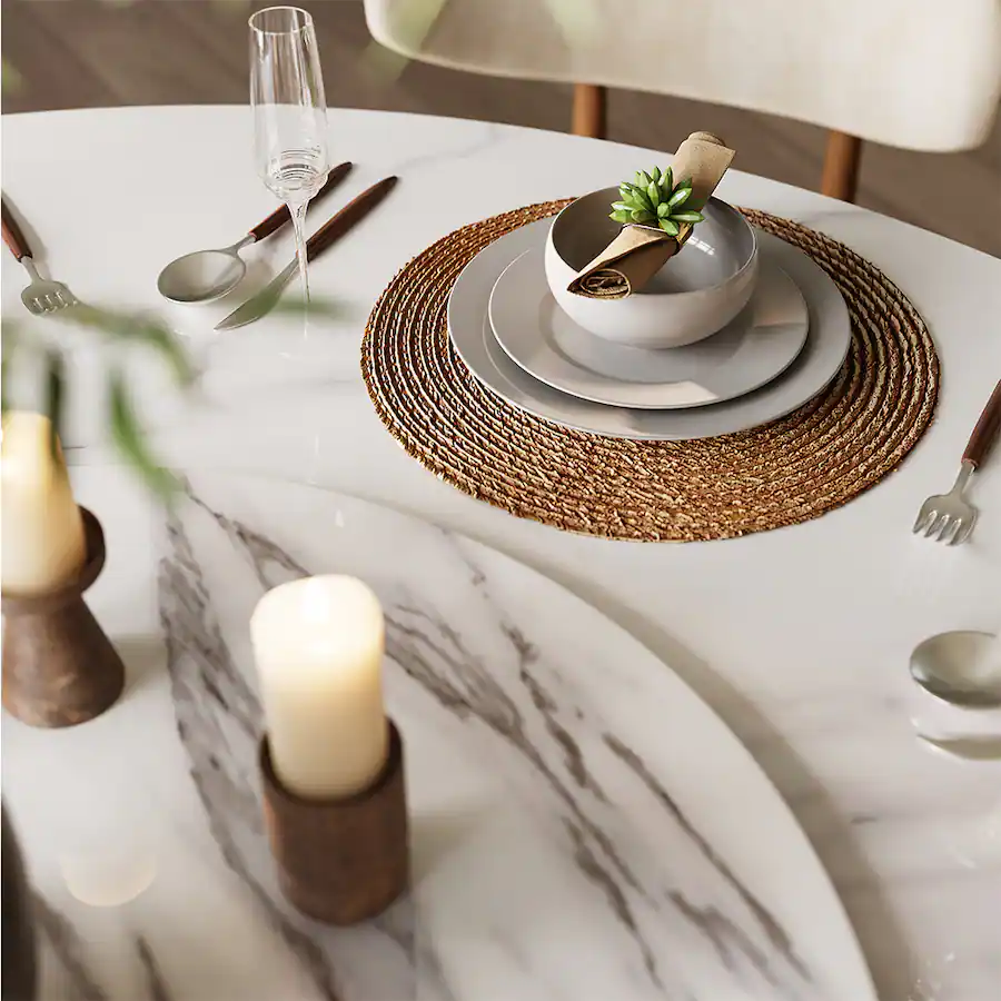 POVISON Modern 47" Round Dining Table for 4 Sintered Stone Walnut ...