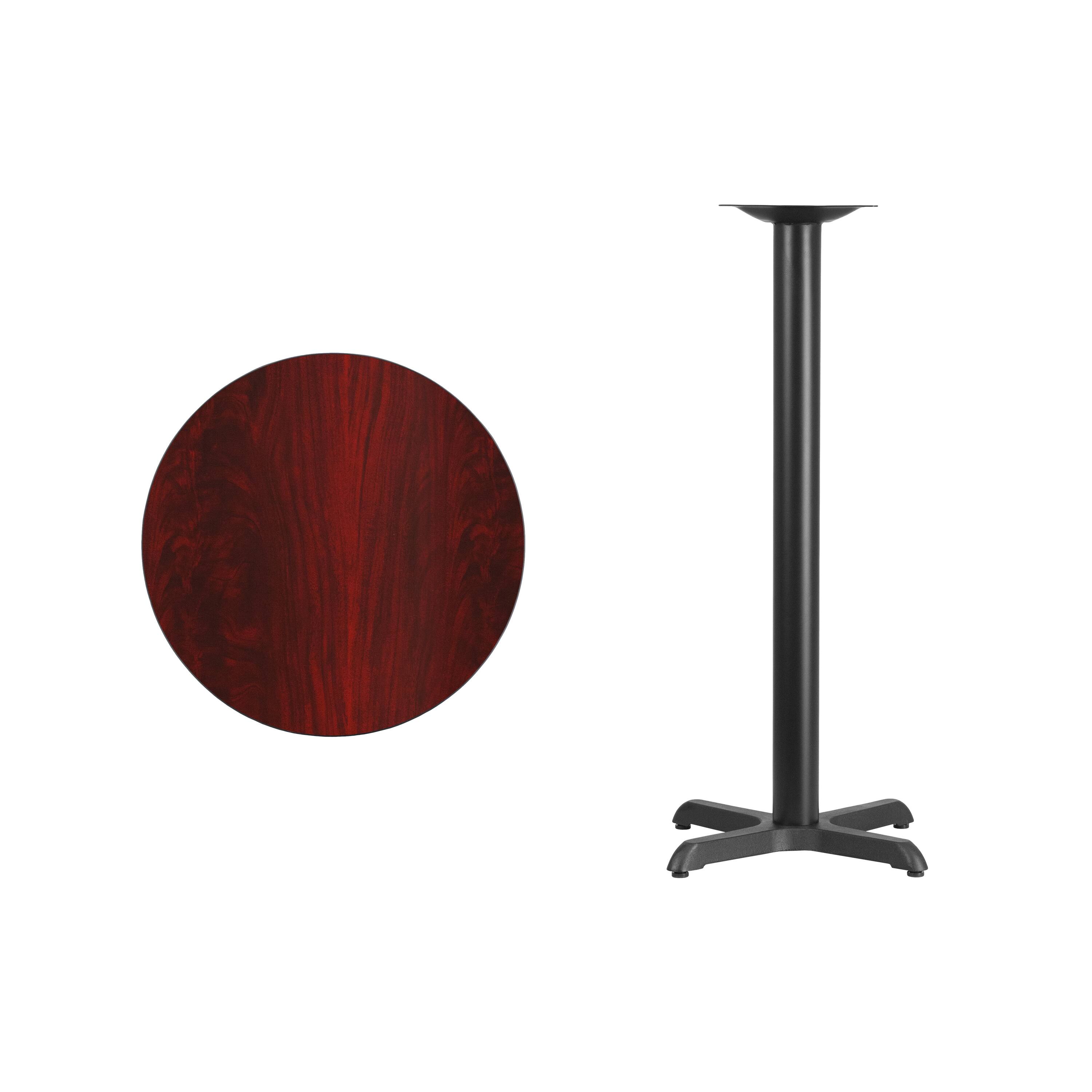 Alt View 2. Emma + Oliver - 24" Round Laminate Table Top with 22"x22" Bar Height Table Base - Mahogany.