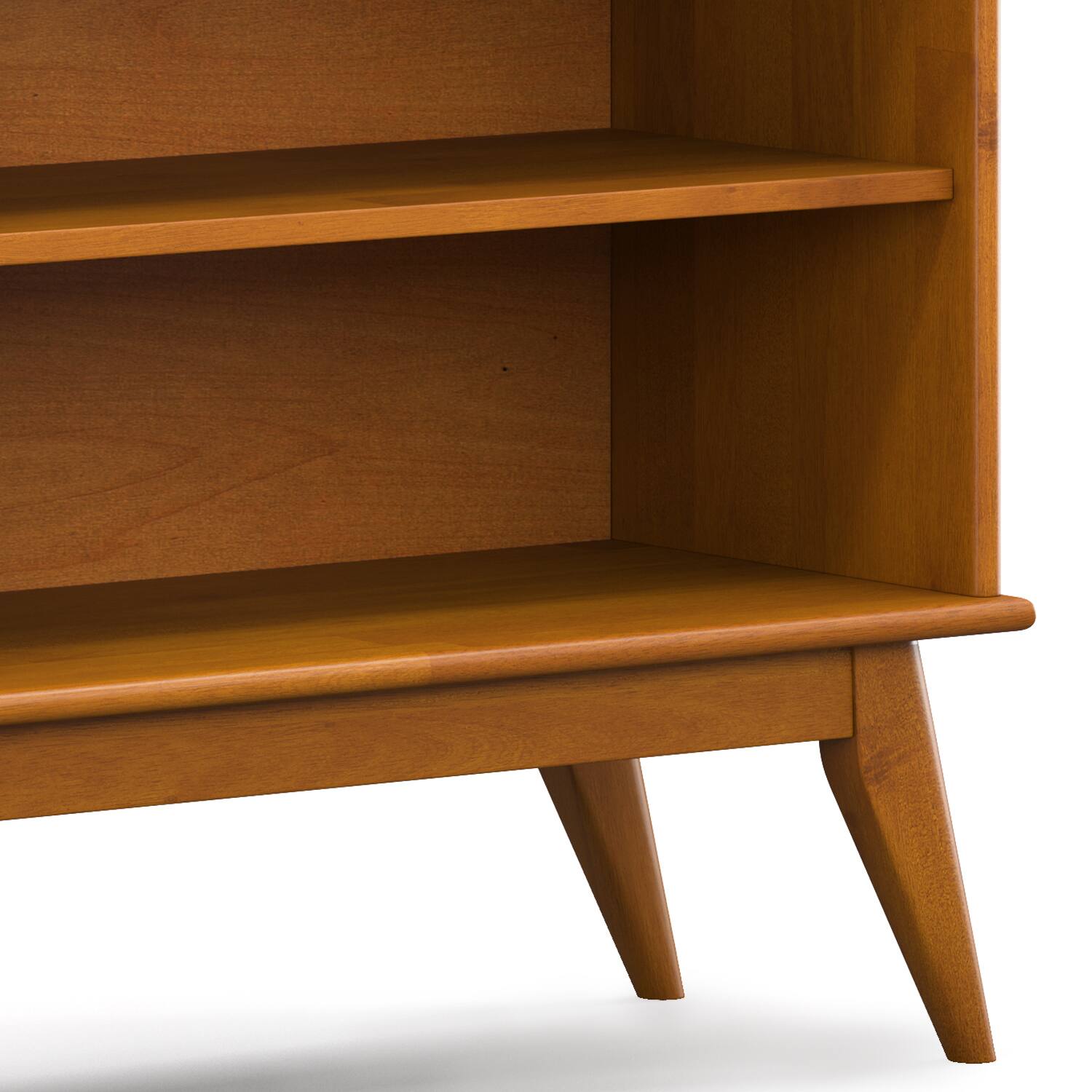 Alt View 4. Simpli Home - Draper SOLID HARDWOOD 30 inch x 64 inch Mid Century Modern Low Bookcase in Teak Brown - Teak Brown.