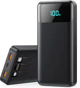 Core Tech - 40800mAh 25W Fast-Charge Power Bank with Built-In Cables and LED Display - Black