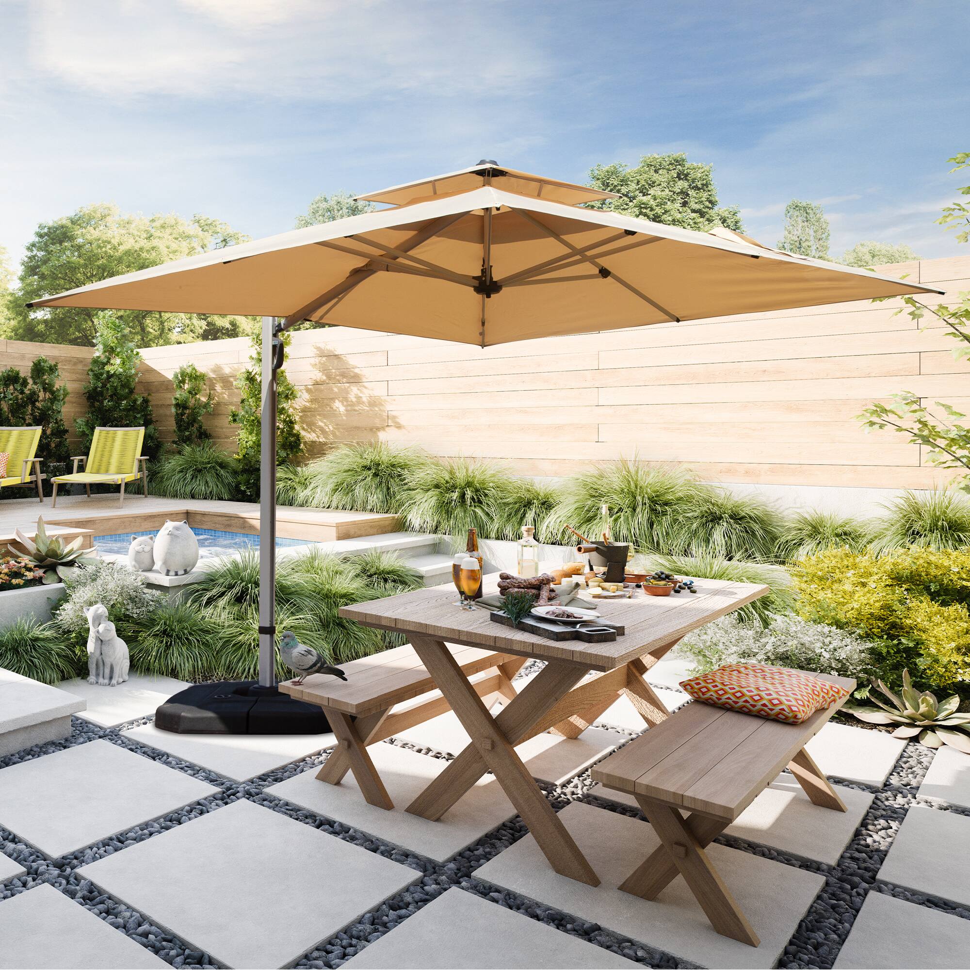 Alt View 1. Ecooso - 9 ft. Aluminum Cantilever Tilt Patio Umbrella with Center Pole(Base Not Included) - Beige.