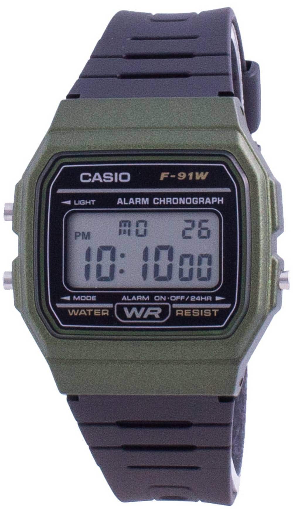 Casio - Classic Daily Alarm Chronograph Backlight Calendar F-91WM-3A Mens Watch - Black