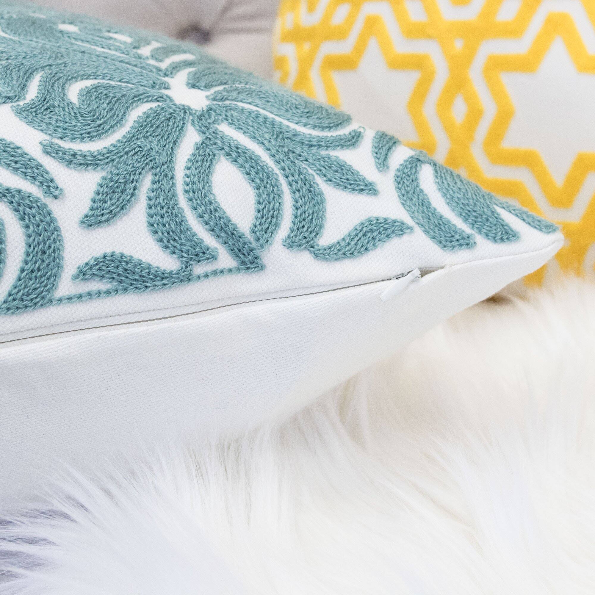 Back. LuXeo - 2-Pack Indoor Cotton Throw Pillow / Color:Teal,Size:18" x 18" - SPA.