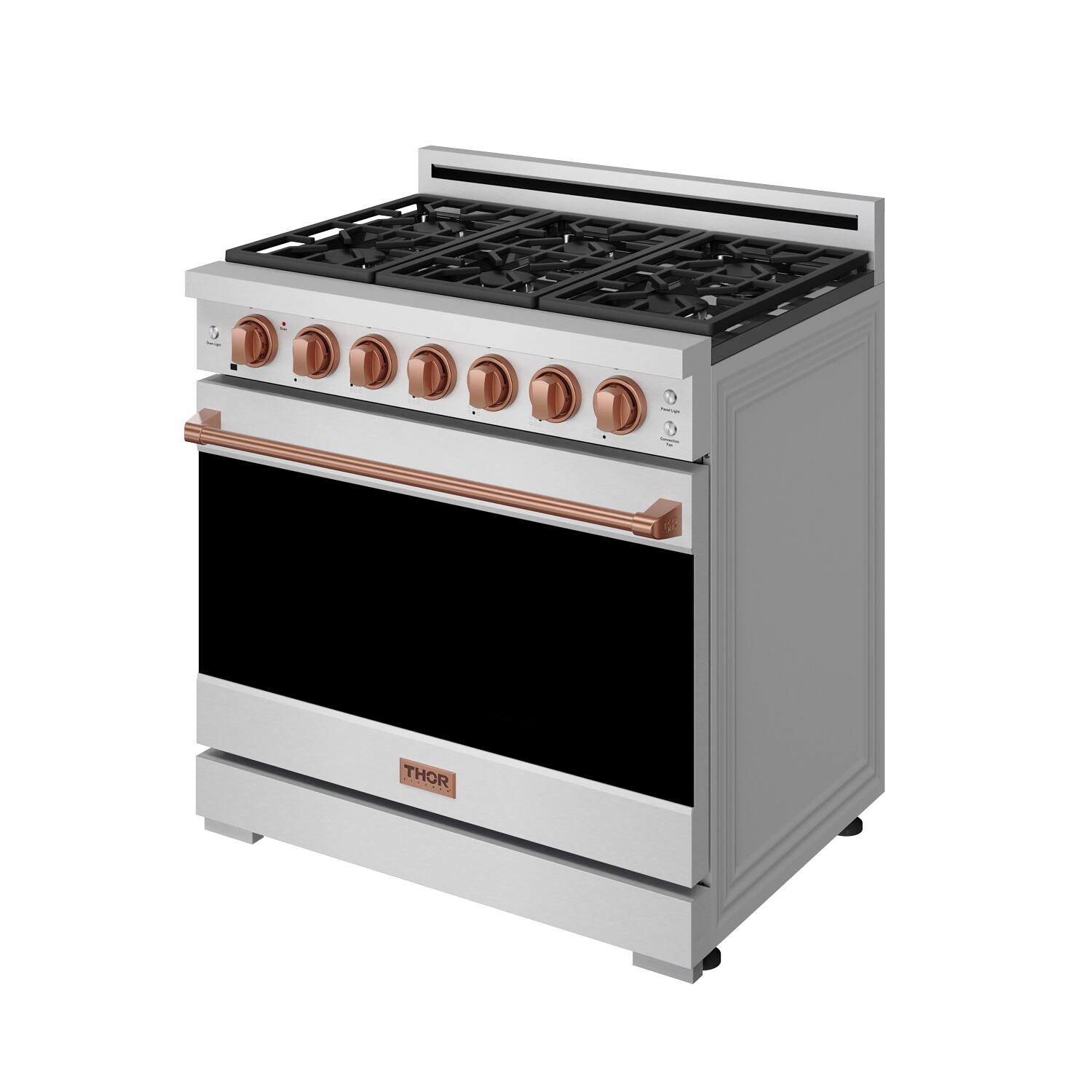 Angle. Thor Kitchen - Gordon Ramsay Series by Thor Kitchen 6.0 Cu. Ft Freestanding Gas Range with Rose Gold Hardware - Stainless Steel.
