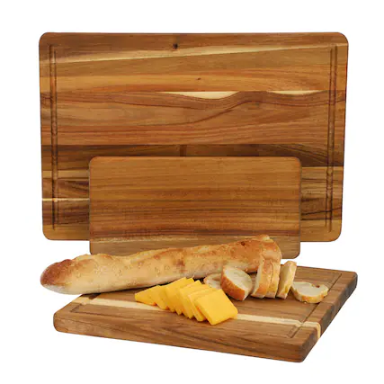 Front. MegaChef - MegaChef 3 Piece Acacia Wood Cutting, Prep and Serving Boards - Brown.