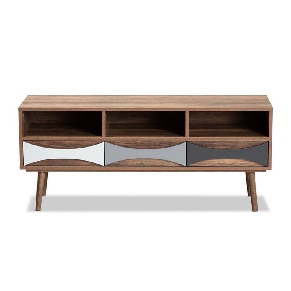 Front. Baxton Studio - Leane 3-Drawer TV Stand 47.2in Wide, Natural Brown Multi-Color Wood - MultiColor.