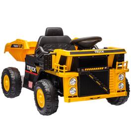 Ecooso - Kids 12V Electric Ride-On Dump Truck with Automatic Dump Bed, Music, LED Lights, and Suspension Wheels for Ages 3–5 - Yellow