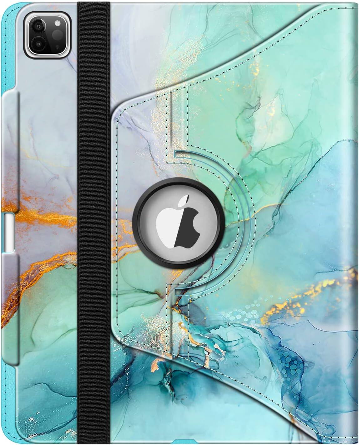 Alt View 4. Fintie - Rotating Case for iPad Pro 12.9 6th/5th/4th/3rd Generation 360° Swivel Stand Shockproof Protective Cover Sleep/Wake - Emerald Marble.