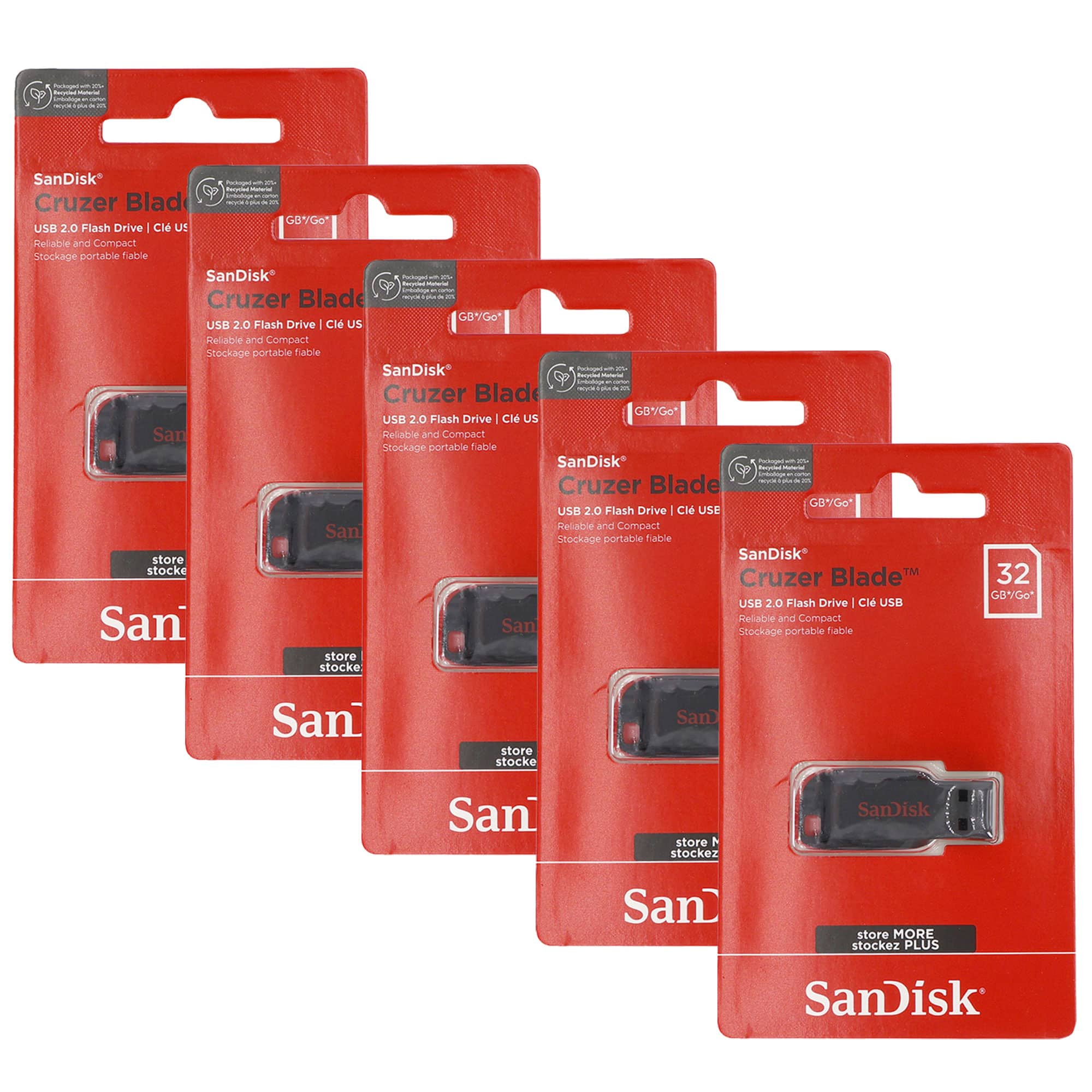 5x SanDisk Cruzer Blade USB Flash Drive - 32GB - Red