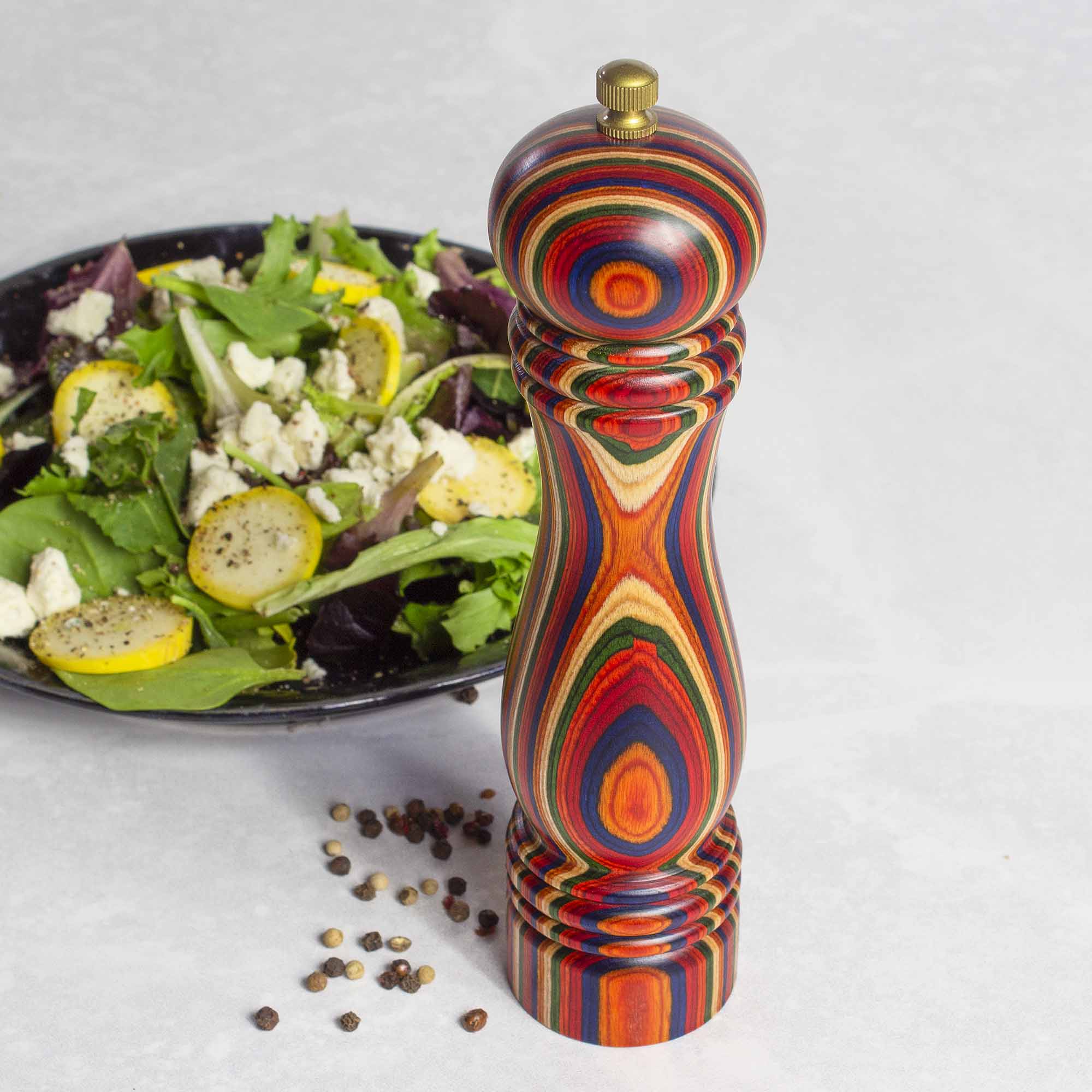 Angle. Baltique - Marrakesh Collection Refillable Pepper Grinder - Red, Blue, Green, Orange.