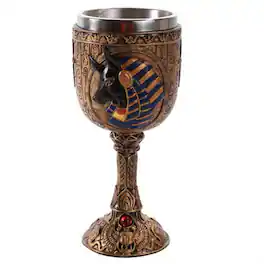 Pacific Trading - Egyptian Anubis God of Underworld Golden Wine Goblet Chalice Cup Resin Body Stainless Steel Cup 6 ounce - Gold