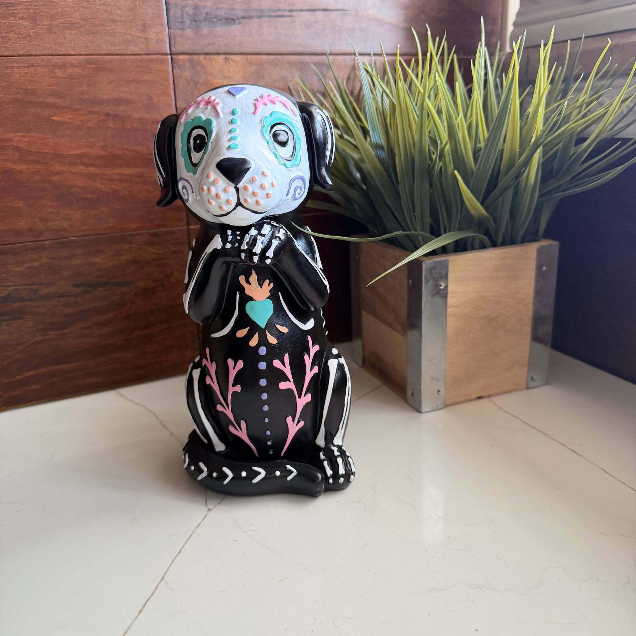 Alt View 5. Things2Die4 - Day of the Dead Skeleton Dog Figurine Glossy Resin 8.75 Inch Halloween Decor - Multicolor.