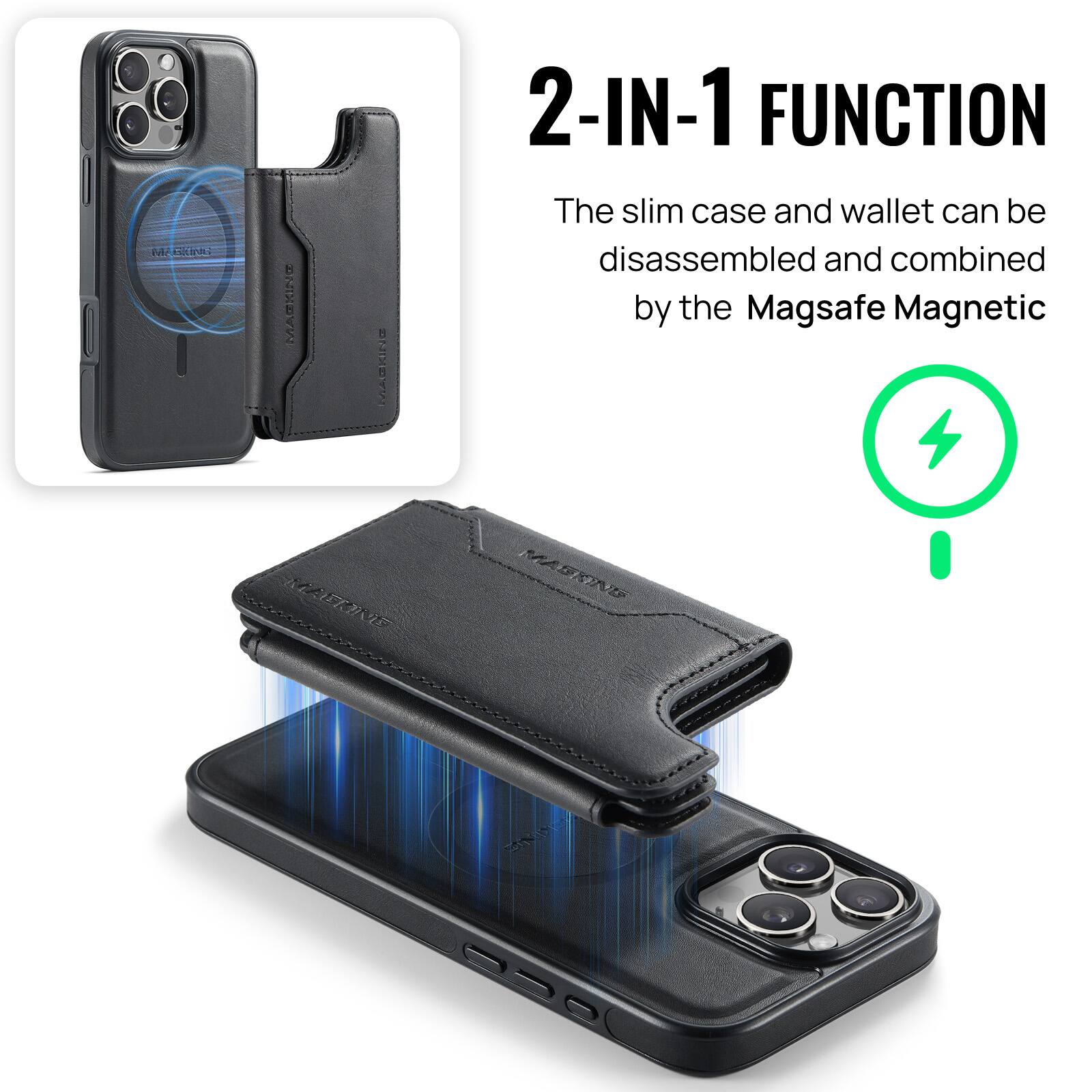 edc Leiph MARKINE MAEEKING 2-IN-1 FUNCTION The slim case and wallet can be disassembled and combined by the Magsafe Magnetic