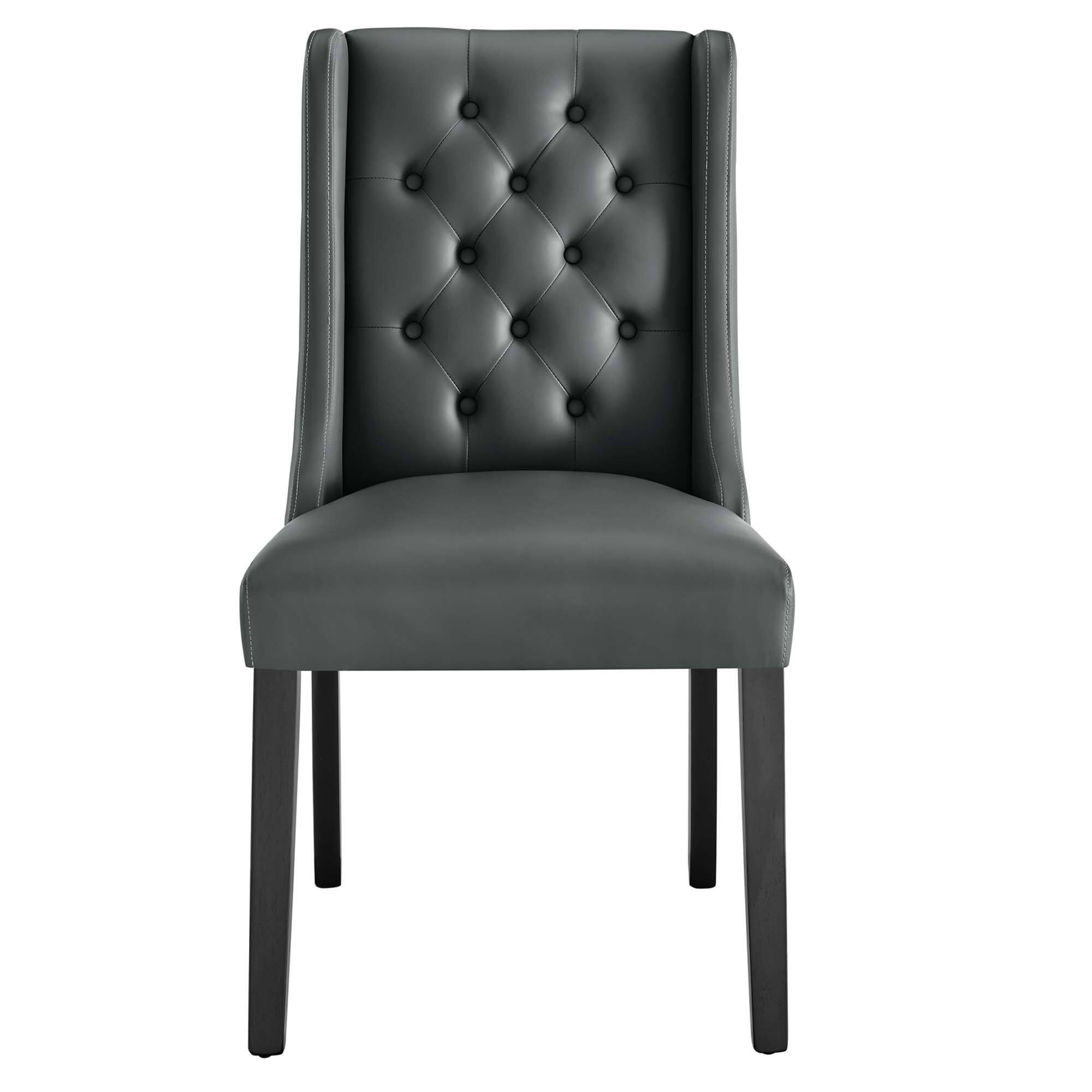Alt View 1. Modway - Baronet Button Tufted Vegan Leather Dining Chair by Modway - Gray.