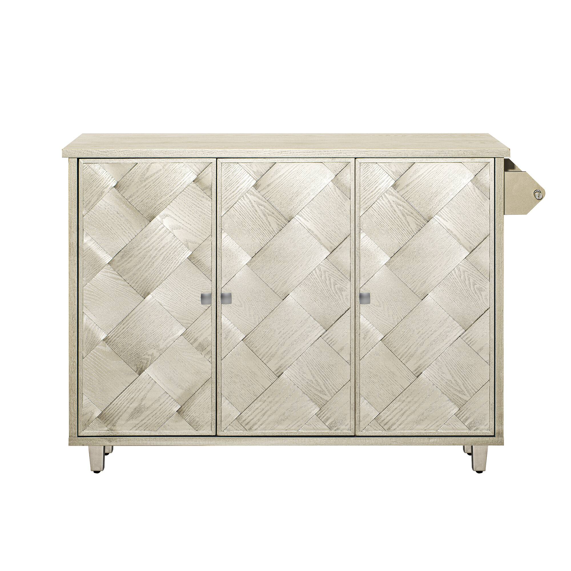 Alt View 5. Spaco - Spaco 51.2" Kitchen Island Cart with Drop Leaf, Handwoven Doors, Locking Casters, Internal Storage Rack, Solid Wood - Champagne.