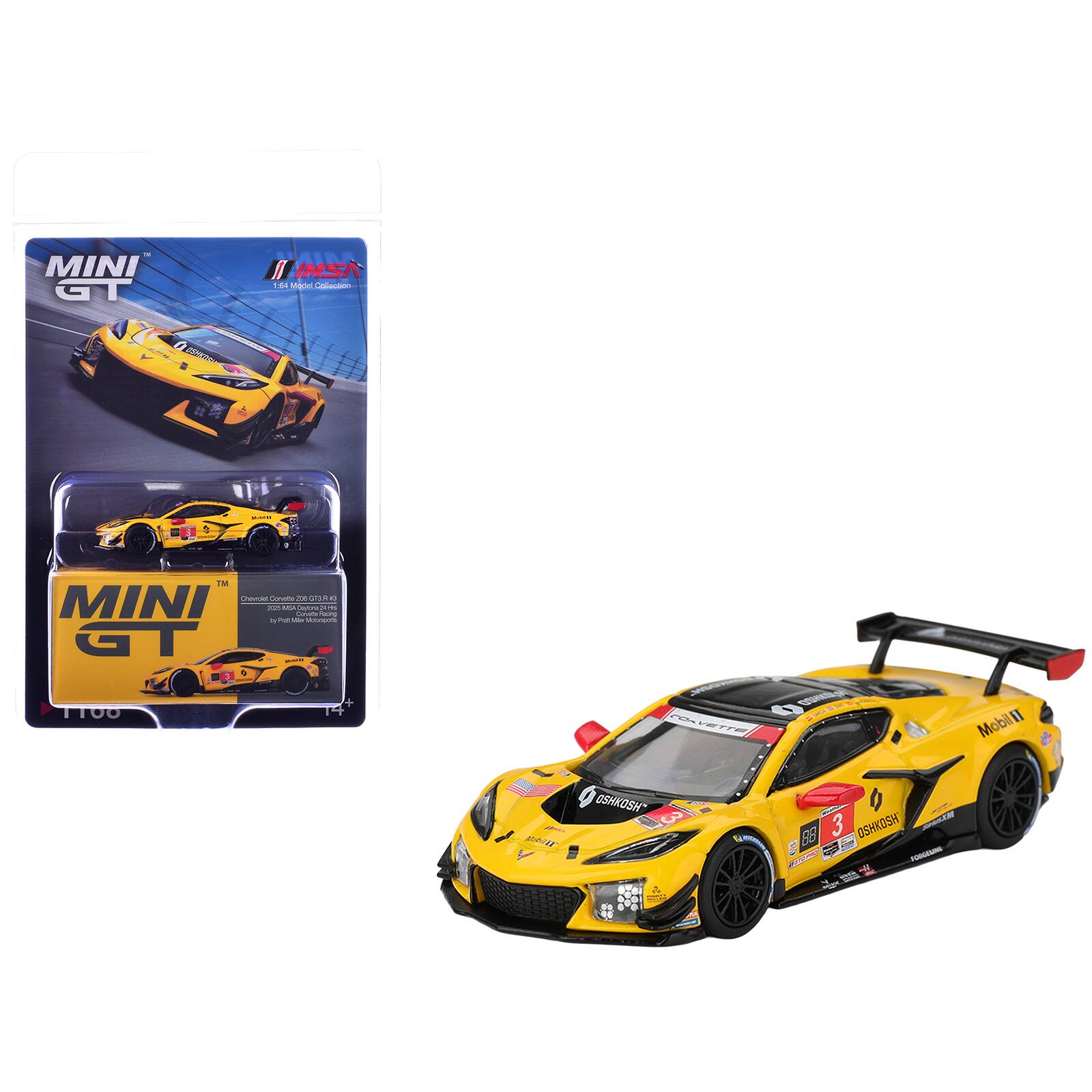 MINI GT  
IMSN 1:94 Model Collection  
OSNATION  

TM Chevrolet Corvette KS PLETO 21 MINI 200 MISA Collection Calorient Racing For Post Vita GT - 1100  
con  
Mobil  
Moth  
OSHKOSH 3  
88  
3 OSHKOSH FORGESING -