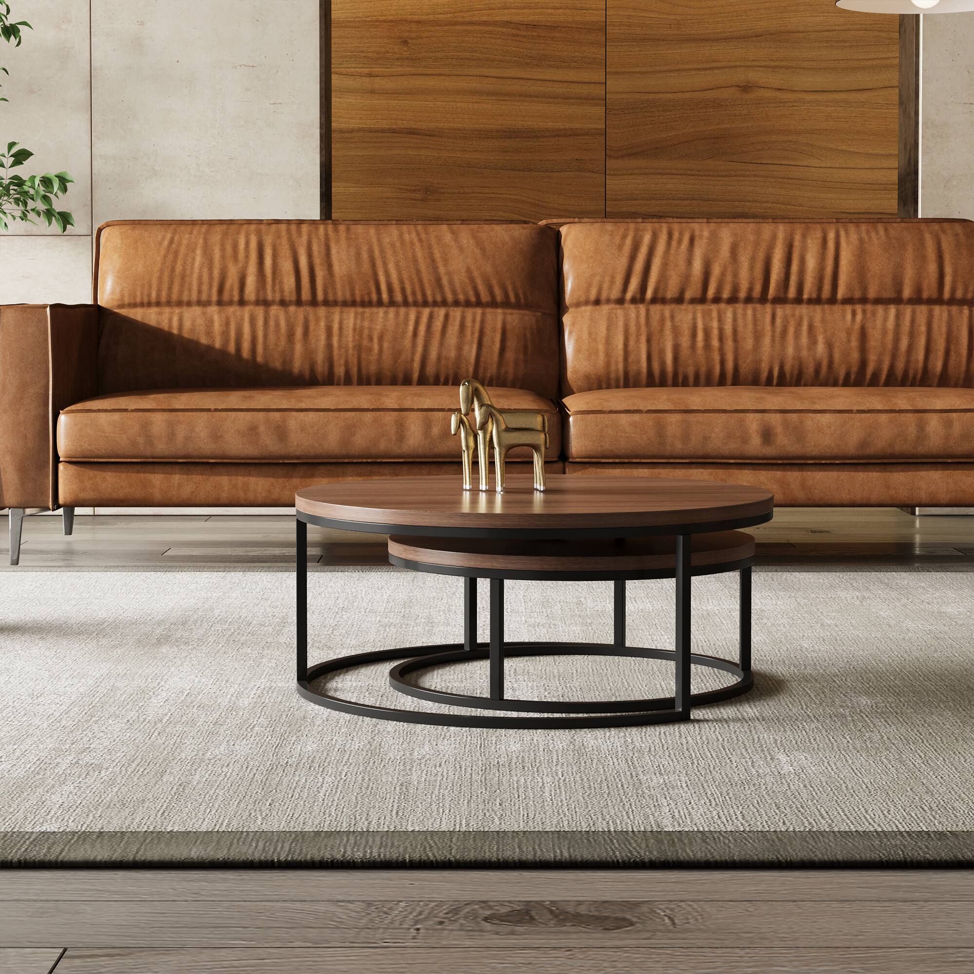 Left. luck idea - Combination Coffee Tables, Large One 31.5" , Small One 23.7" - Walnut color.