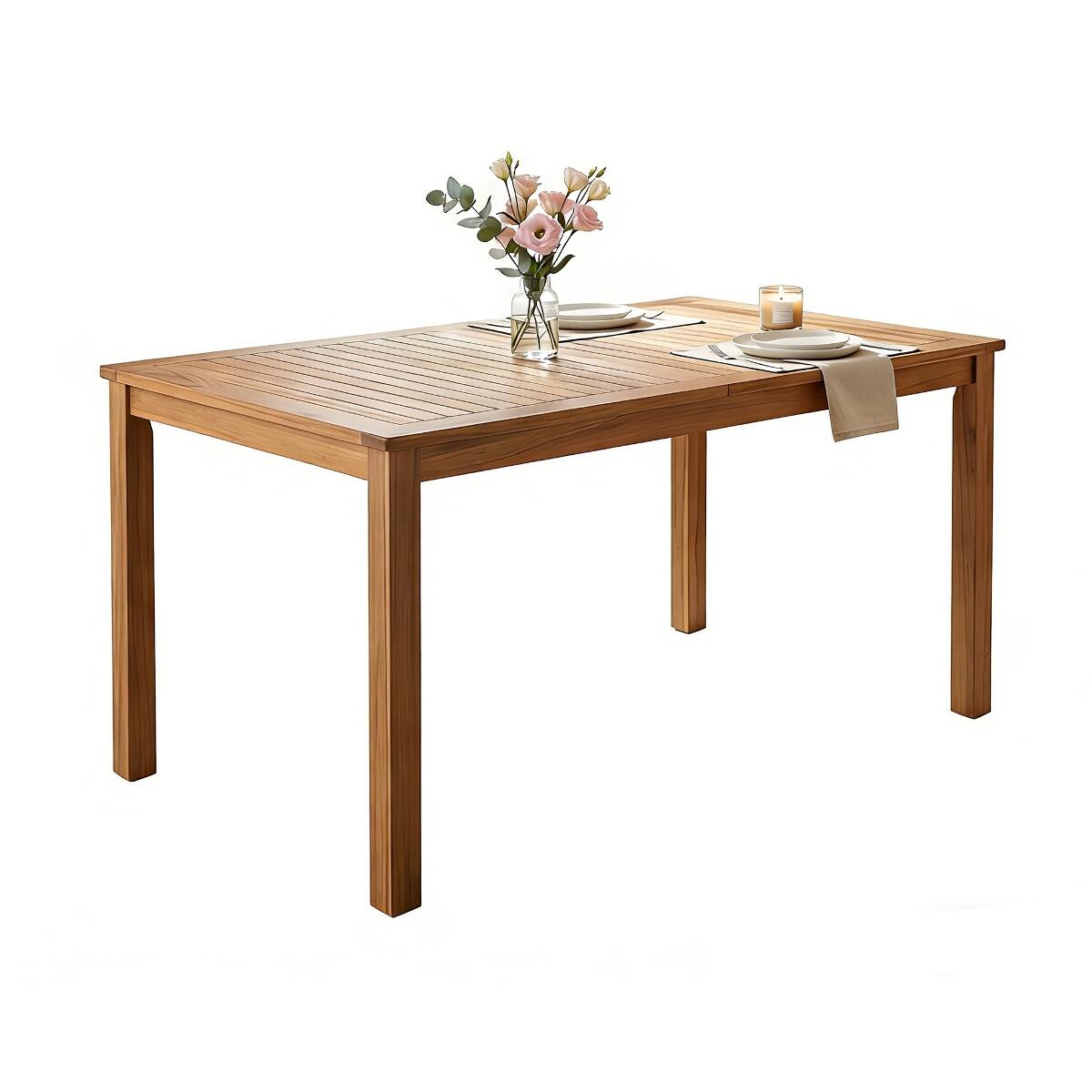 Back. Loheer - Loheer 67 Inch Acacia Wood Dining Table Rectangular Outdoor Table for Patio or Dining Room - Natural.