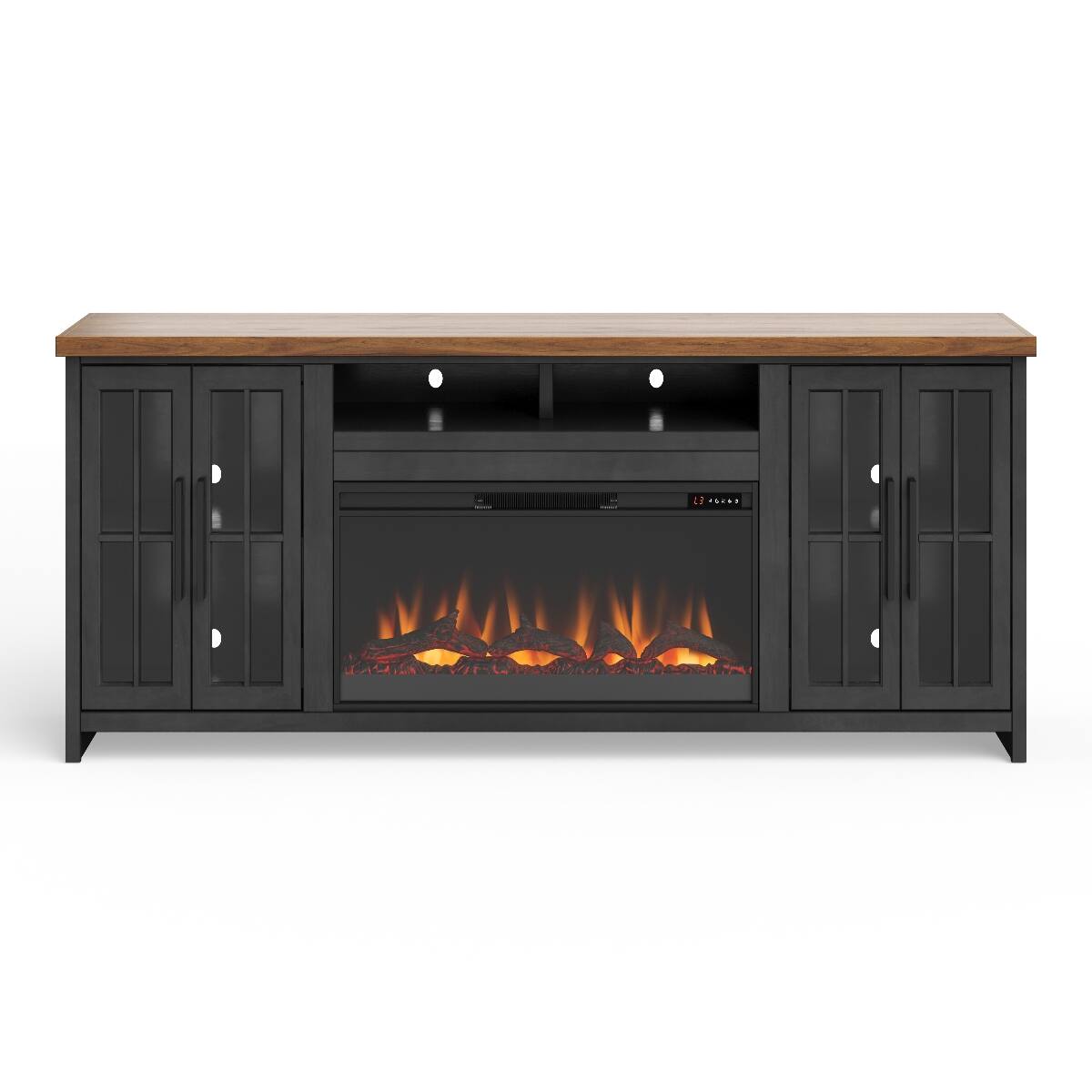 Alt View 4. Loheer - Loheer 97 inch farmhouse fireplace tv stand for 100 inch tv Black - Black.