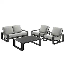 Modway - Lirienne 4-Piece Outdoor Patio Aluminum Furniture Set - Powder-Coated Frame, Foam-Cushioned Seats - Light Gray