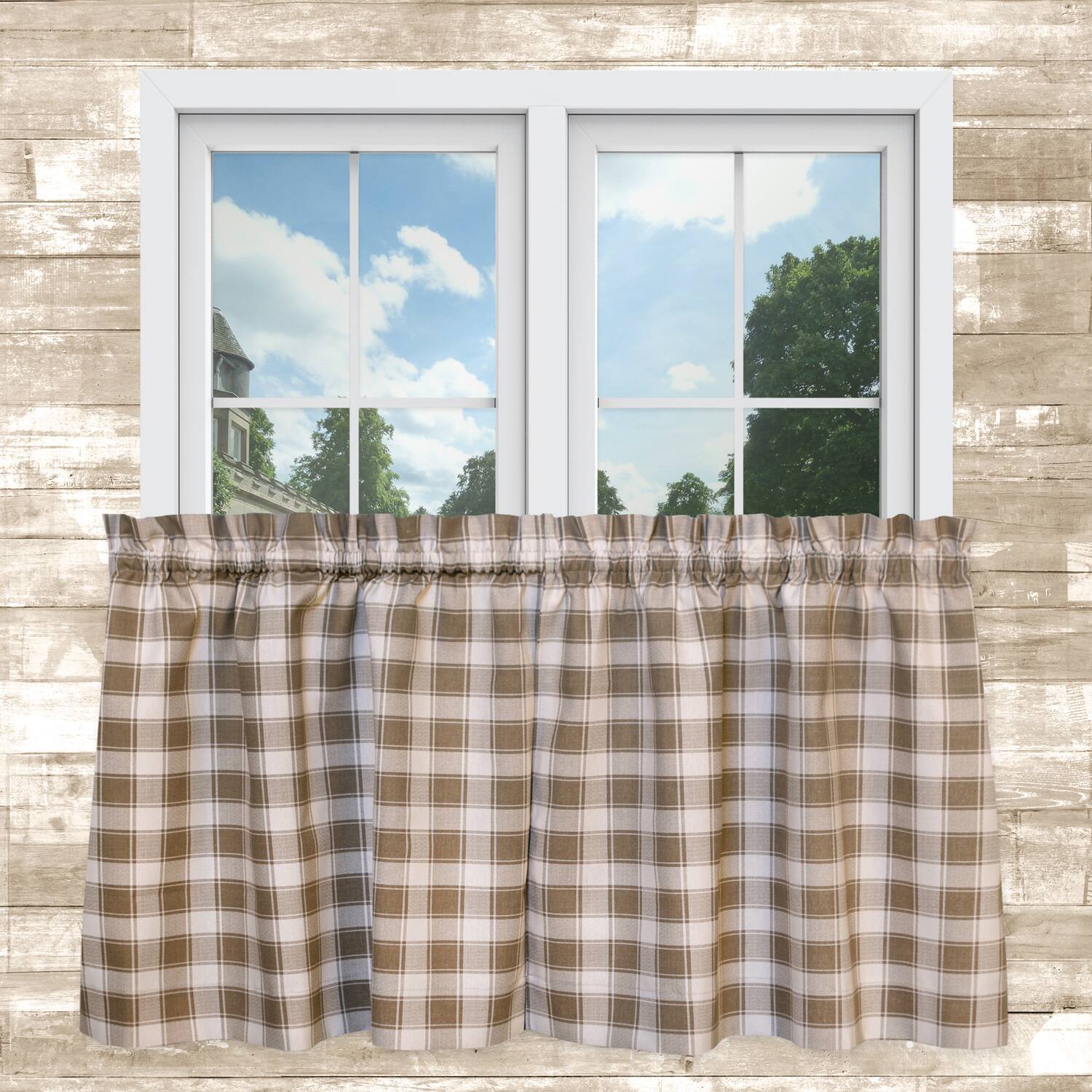 Angle. Ellis Curtain - ELLIS 50% Polyester 50% Cotton Country Check Tailored With 1.5" Rod Pocket Tiers 56" x 24" Camel - Camel.