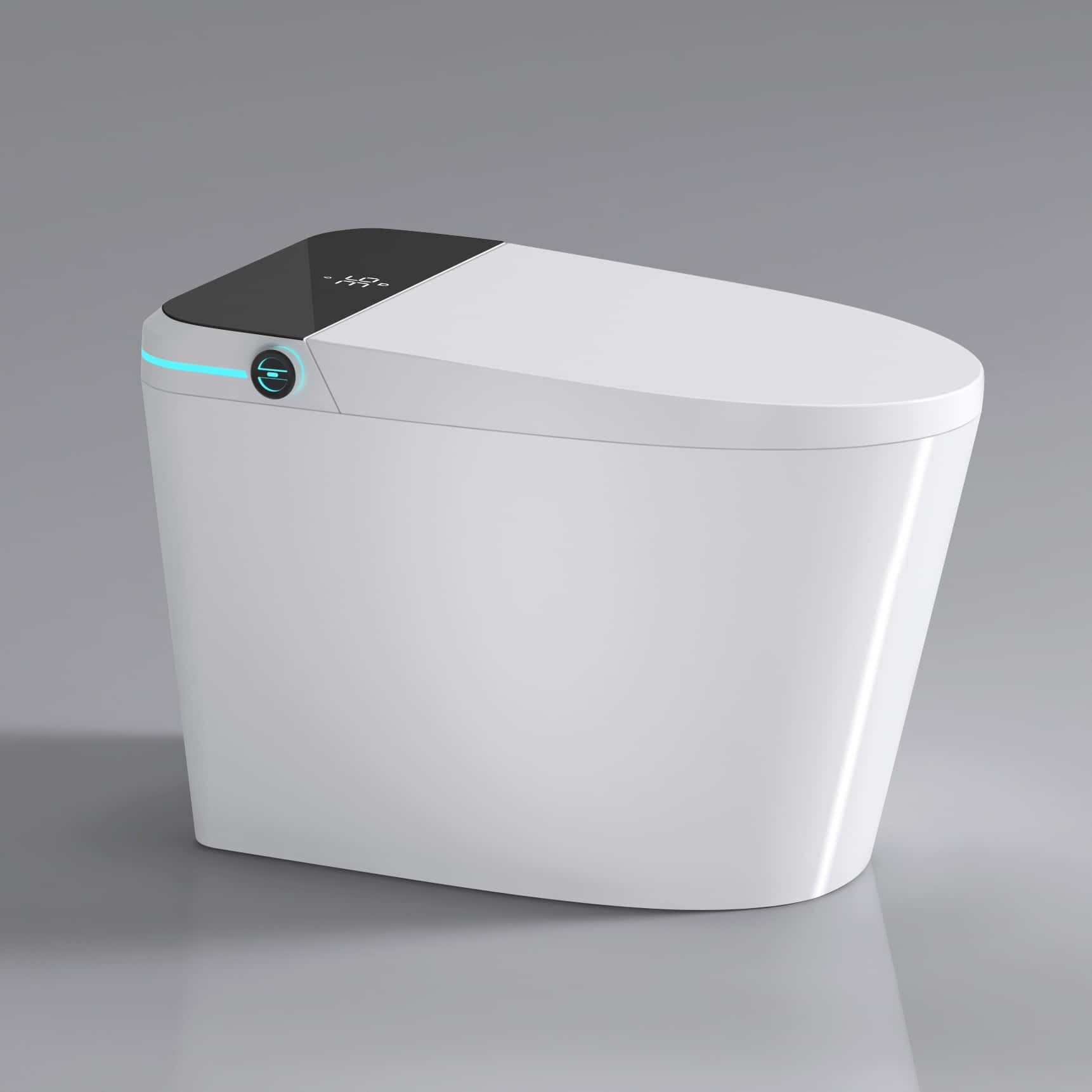Tiramisubest - Modern Smart Toilet with Bidet Seat Built-in,Auto Open/Close Seat,Foot Sensor,LED Display,Night Light,Warm Water & Dryer - White