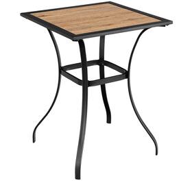 Costway - Patio Square Bar Table Wood-Like Tabletop Metal Frame Garden Backyard - Black + Natural