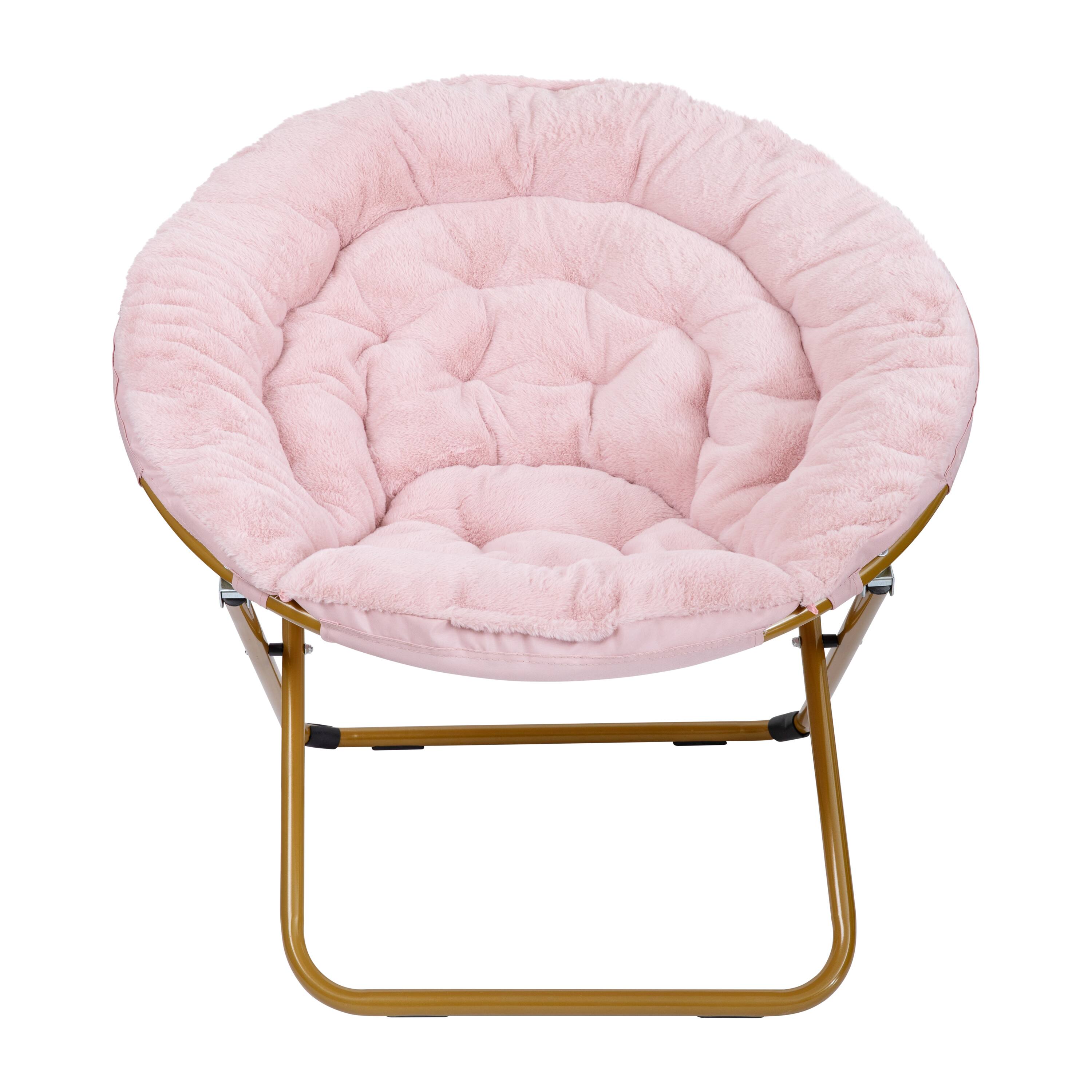 Alt View 10. Emma + Oliver - Ersa Oversize Folding Saucer Chair with Cozy Faux Fur Cushion and Metal Frame for Dorms, Bedrooms, Apartments and More - Blush Faux Fur/Soft Gold Frame.
