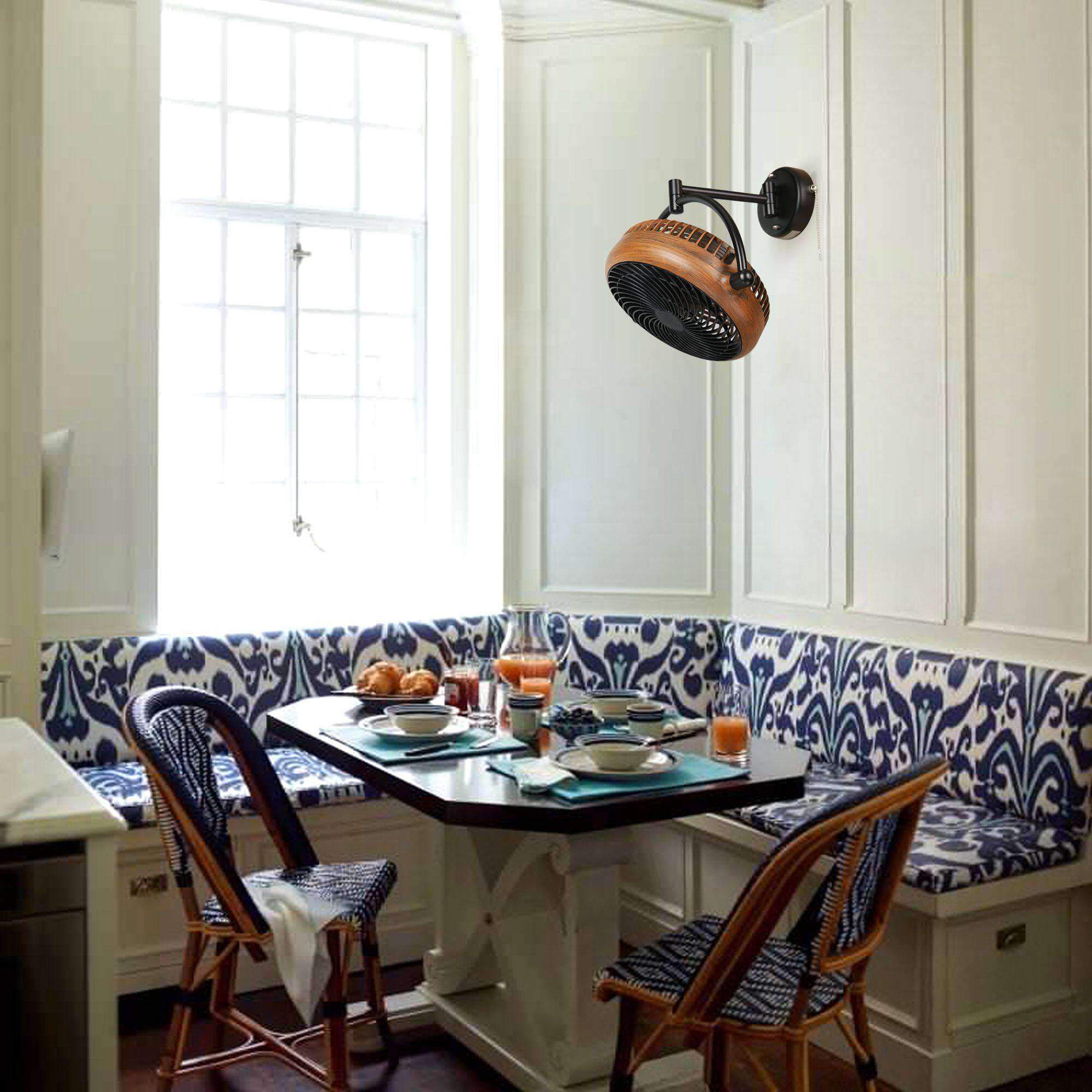 Back. Parrot Uncle - 10" Industrial Walnut Wall Mount Indoor Fans with Plug in Cord - Walnut.