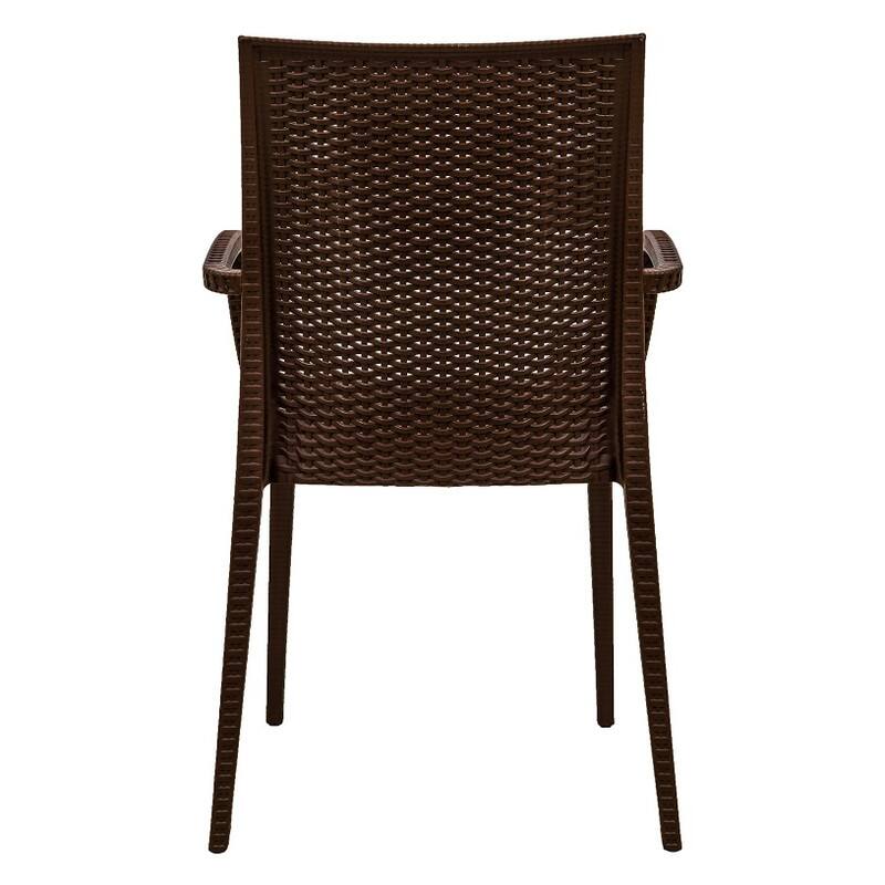Alt View 2. LeisureMod - Mace 4-Pieces Modern Woven Pattern Dining Chairs - Waterproof Stackable Indoor Outdoor Patio Chairs - Brown.
