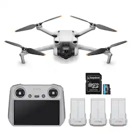 Mini 3 Camera Drone with DJI RC Remote Controller (Fly More Combo) with 64GB MicroSDXC V30 A2 Memory Card bundle