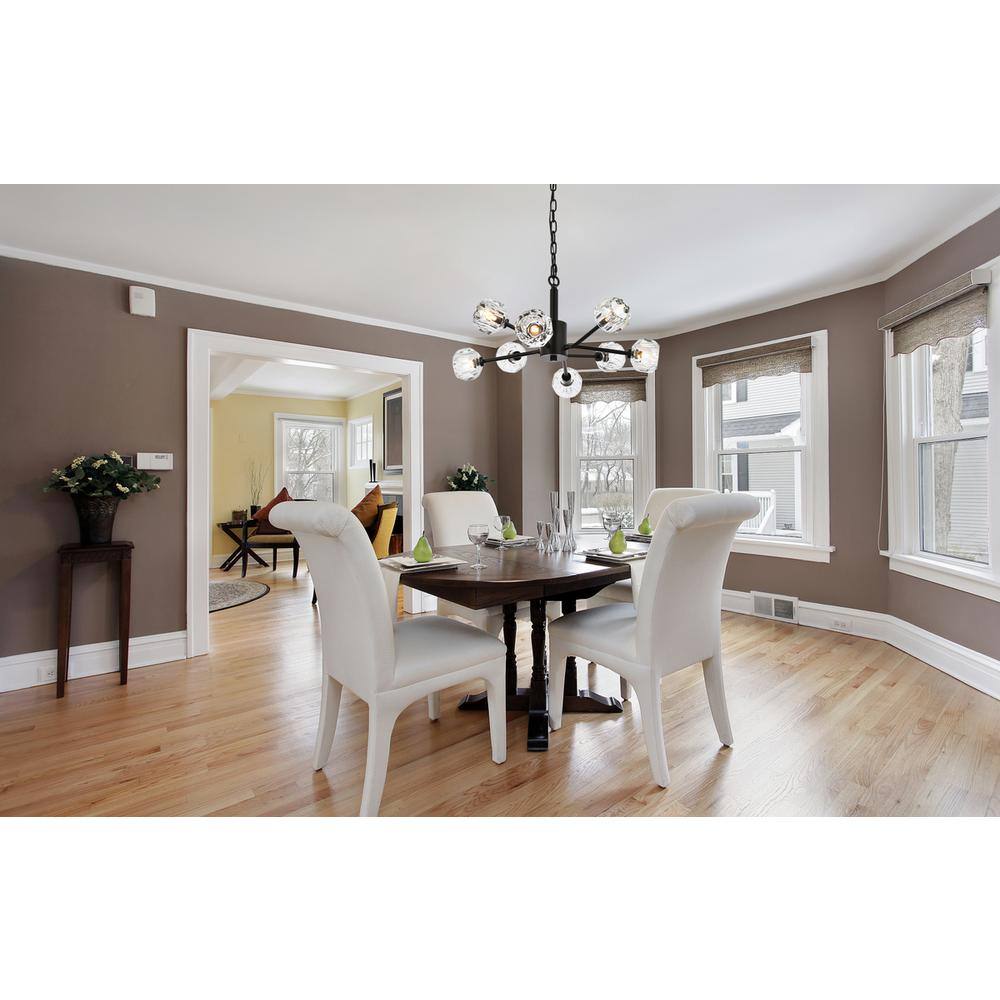 Angle. Elegant Lighting - Graham 8 Light Pendant in Black - Black And Clear.