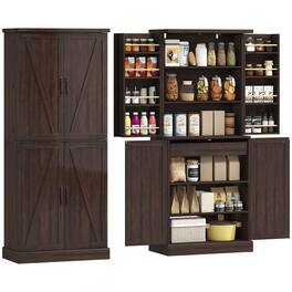 Homcom - Tall Kitchen Pantry Cabinet, Farmhouse Storage Cabinet with 8 Door Racks and Adjustable Shelves - Brown