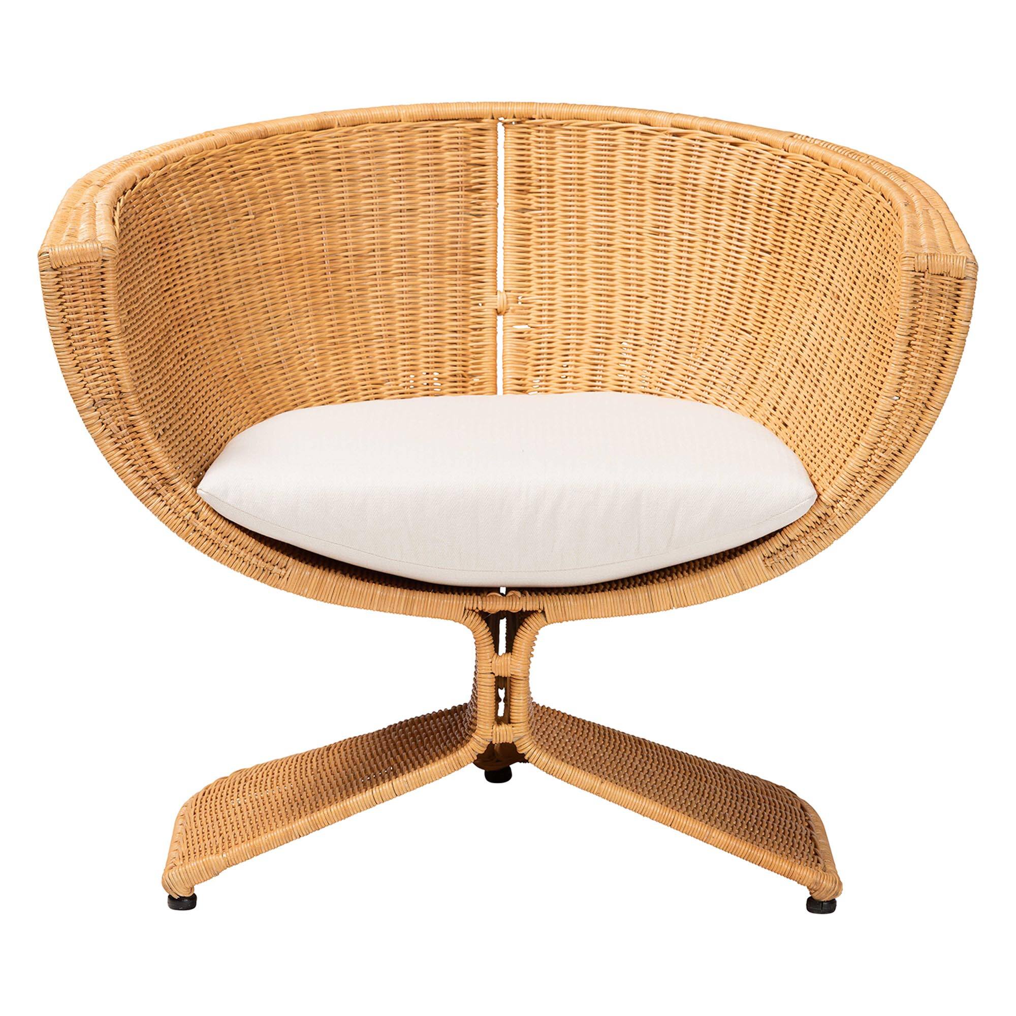 Angle. bali & pari - Tulip Natural Rattan Lounge Chair - Handwoven Wicker Accent Seating with Pedestal Base for Living Room Spaces - Light Honey.