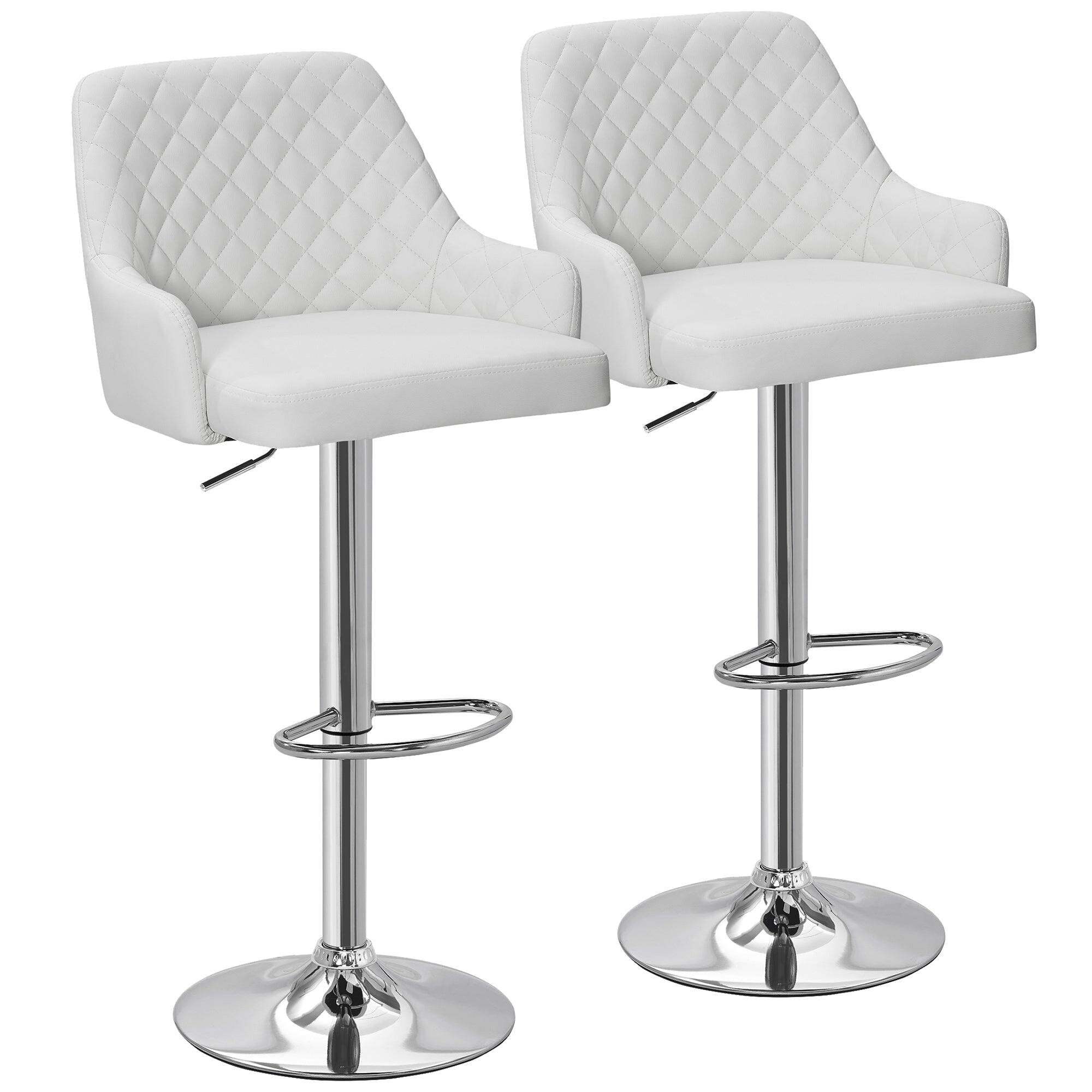 Front. Vecelo - Set of 2 PU Leather Bar Stools - Adjustable Height Seats, 330lb Capacity, 360° Rotation - White.