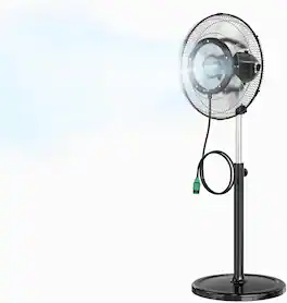 Winado - 20inch Outdoor Misting Pedestal Fan with BLDC Motor & Spray Ring, High Velocity Industrial Oscillating Mist Fan 4-Speeds - Black