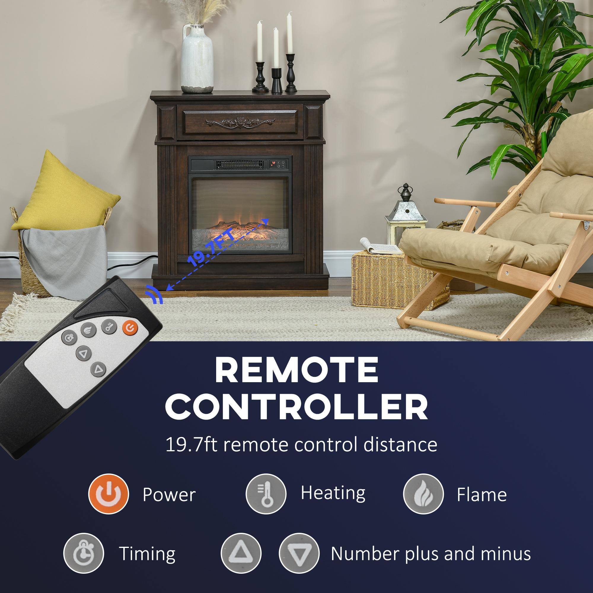 19.7FT

REMOTE CONTROLLER

19.7ft remote control distance

Power  
Heating  
Flame  
Timing  
Number plus and minus
