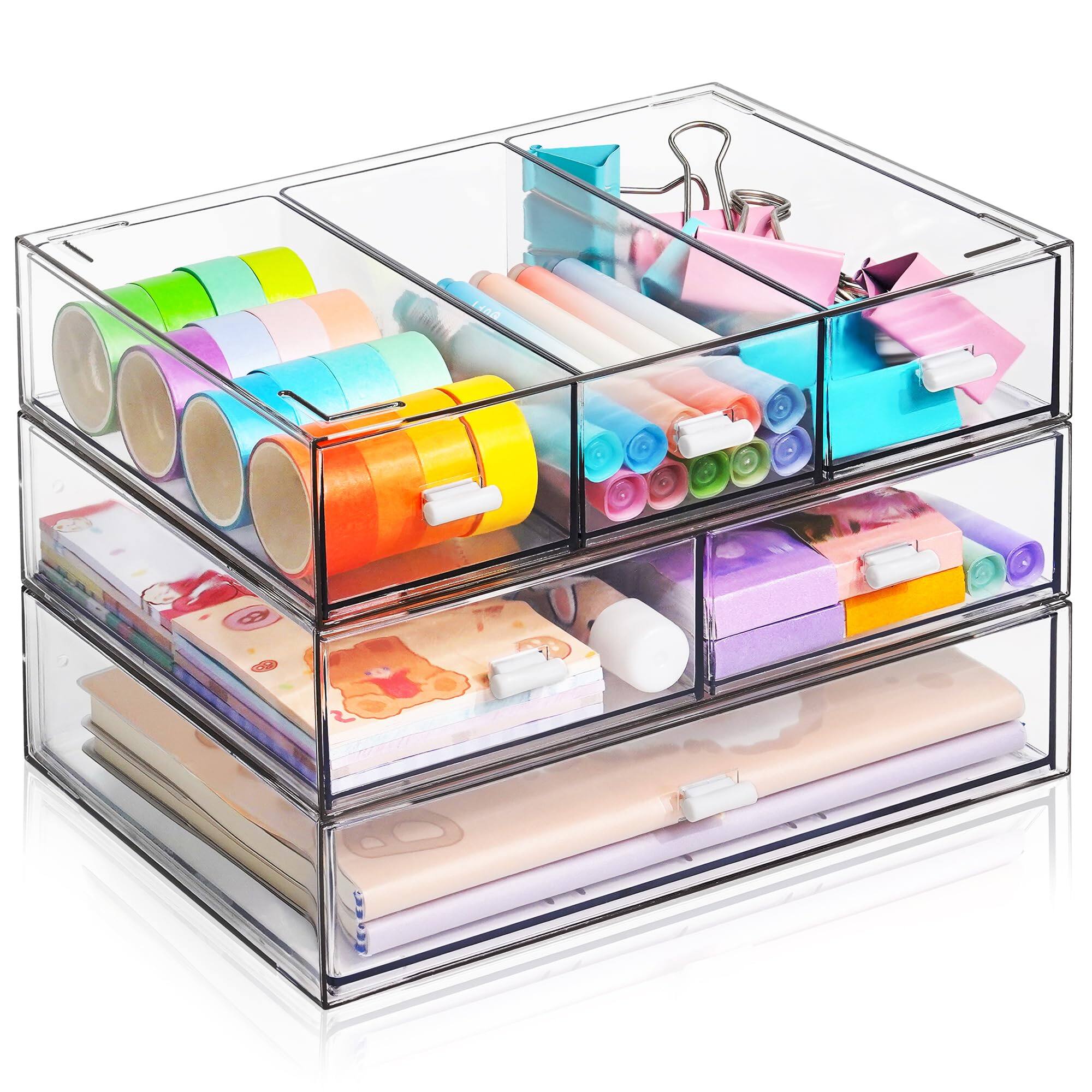 Front. Paradigms Interiors - 3 Tier Stackable Desk Organizer With 6 Drawers Plastic Desktop Storage Box Detachable Makeup Office Station... - All Clear.