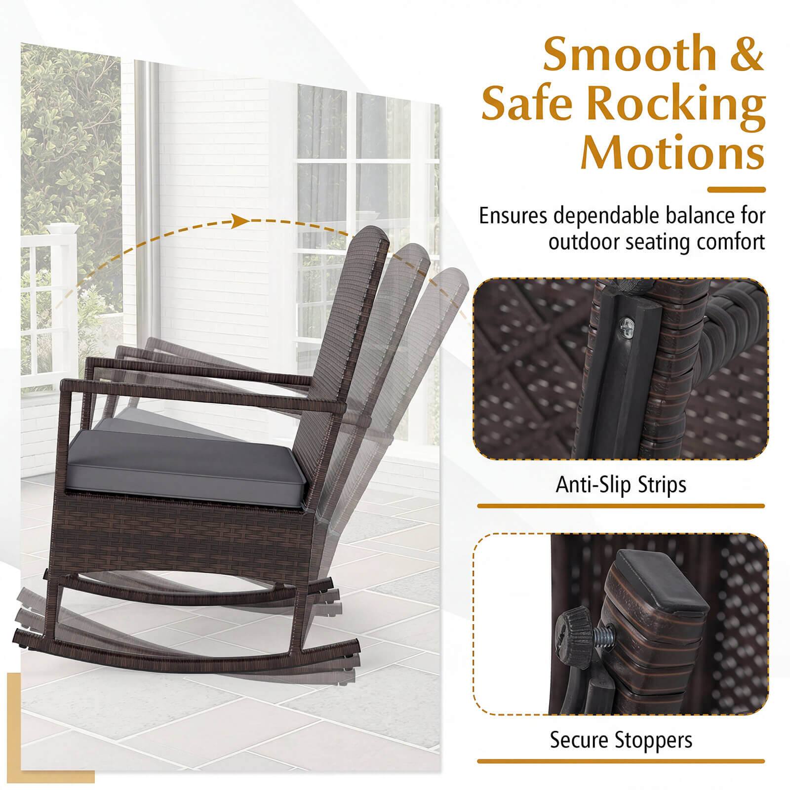 Smooth & Safe Rocking Motions  
Ensures dependable balance for outdoor seating comfort  

Anti-Slip Strips  
Secure Stoppers