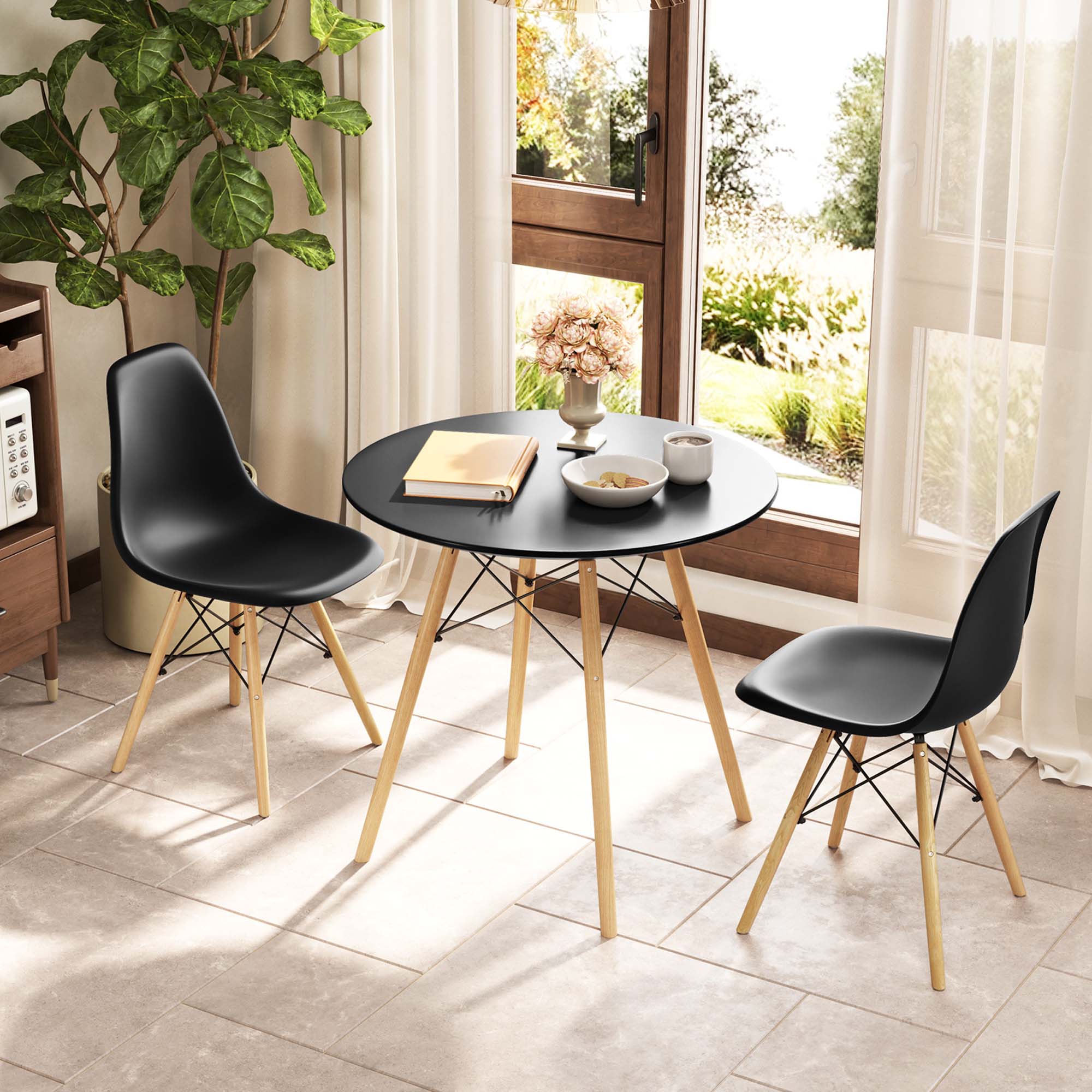 Alt View 4. Costway - Costway Dining Table Set Modern 5 PCS For 4 Round Dining Room Table Set with Solid Wood Le - Black.