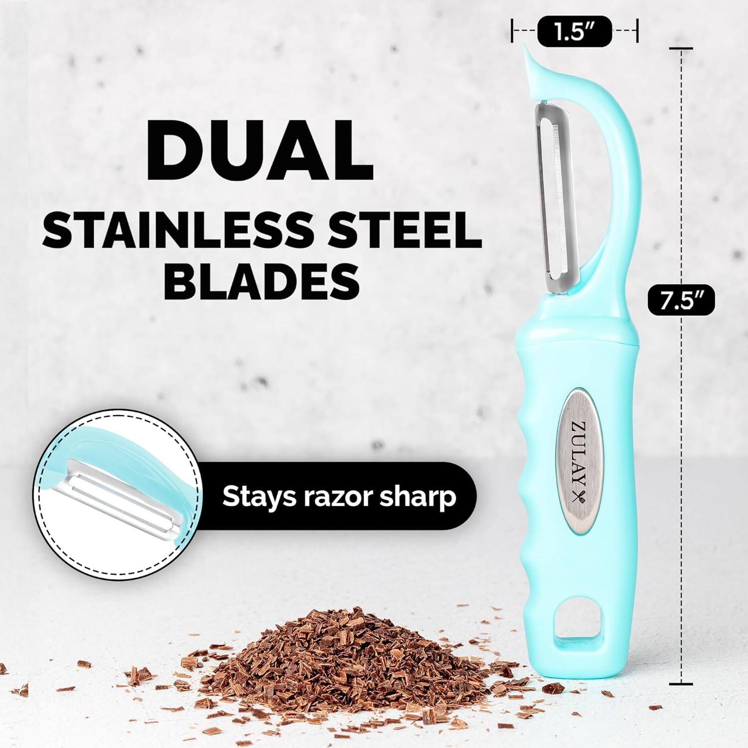 1.5" DUAL STAINLESS STEEL BLADES 7.5" Stays razor sharp ZULAY