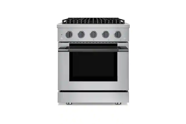 Front. Hauslane - HausPro 30 in. 4 Burners (20,000 BTU) Freestanding Dual Fuel Range - Black Stainless Steel.